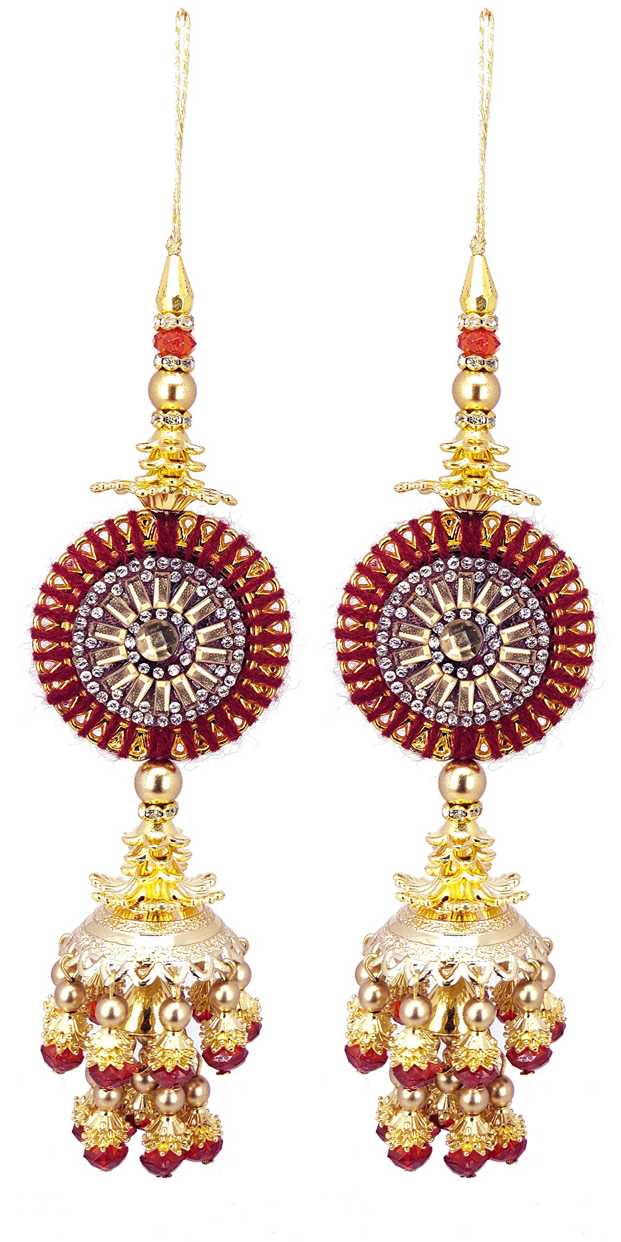 RAADHE CREATION Fancy Golden Hand Made Work Plastic and Fabric Ethnic Lehenga Hanging Tassel Latkan 2 pic (Maroon)-image-42