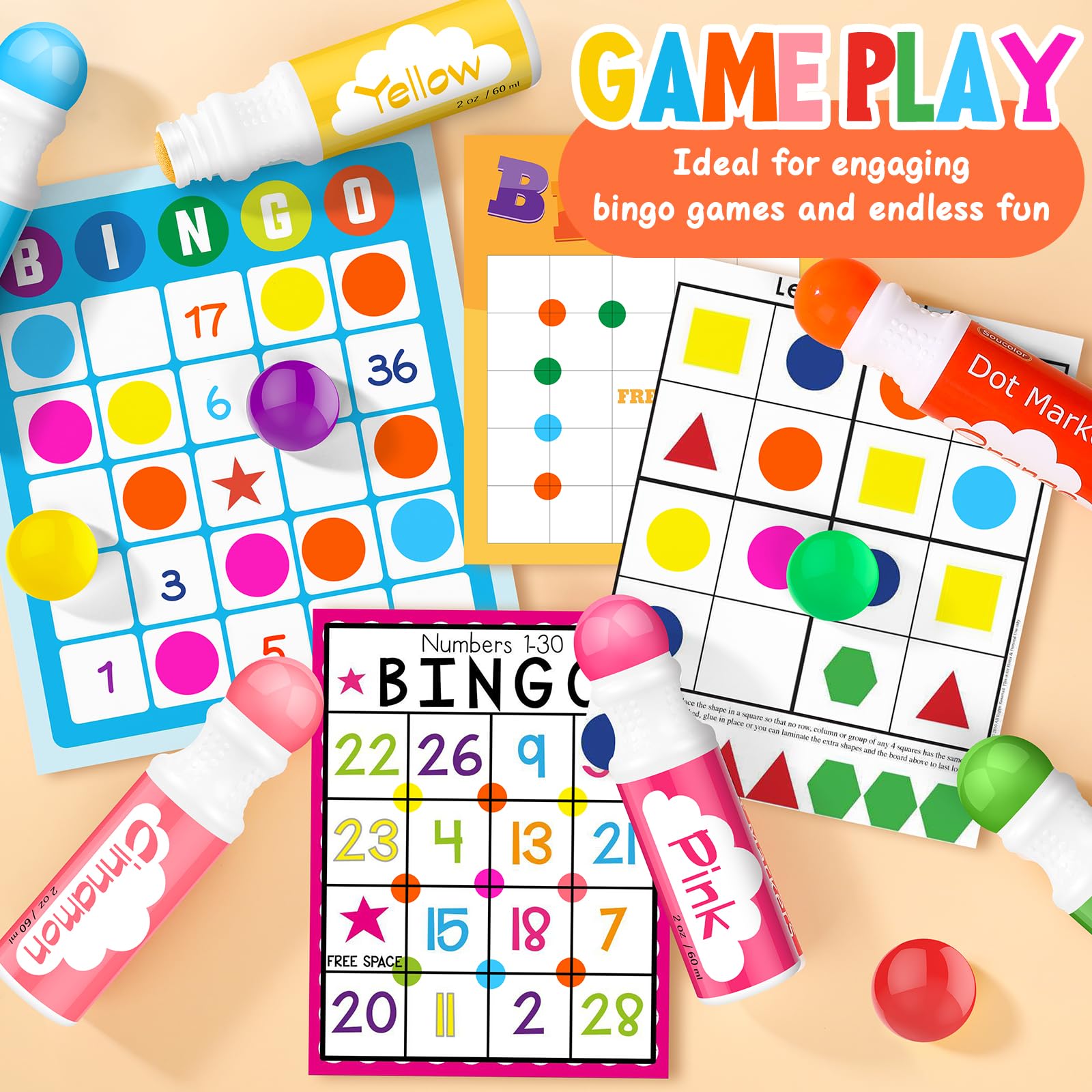 Soucolor Confezione da 96 pennarelli lavabili per bambini e bambini, 8 colori vivaci, atossici per bingo, arti e mestieri prescolari, forniture per aule scolastiche, pennarelli per un divertimento