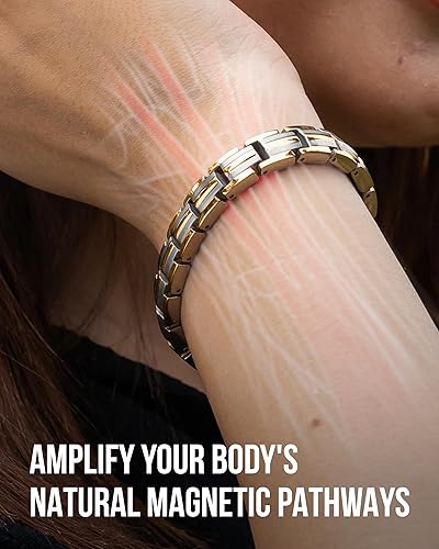 Miniatura 10 de MagnetRX Pulsera magnética ultra resistente para mujer, pulseras magnéticas de titanio eficaz para mujer, longitud ajustable con herramienta de