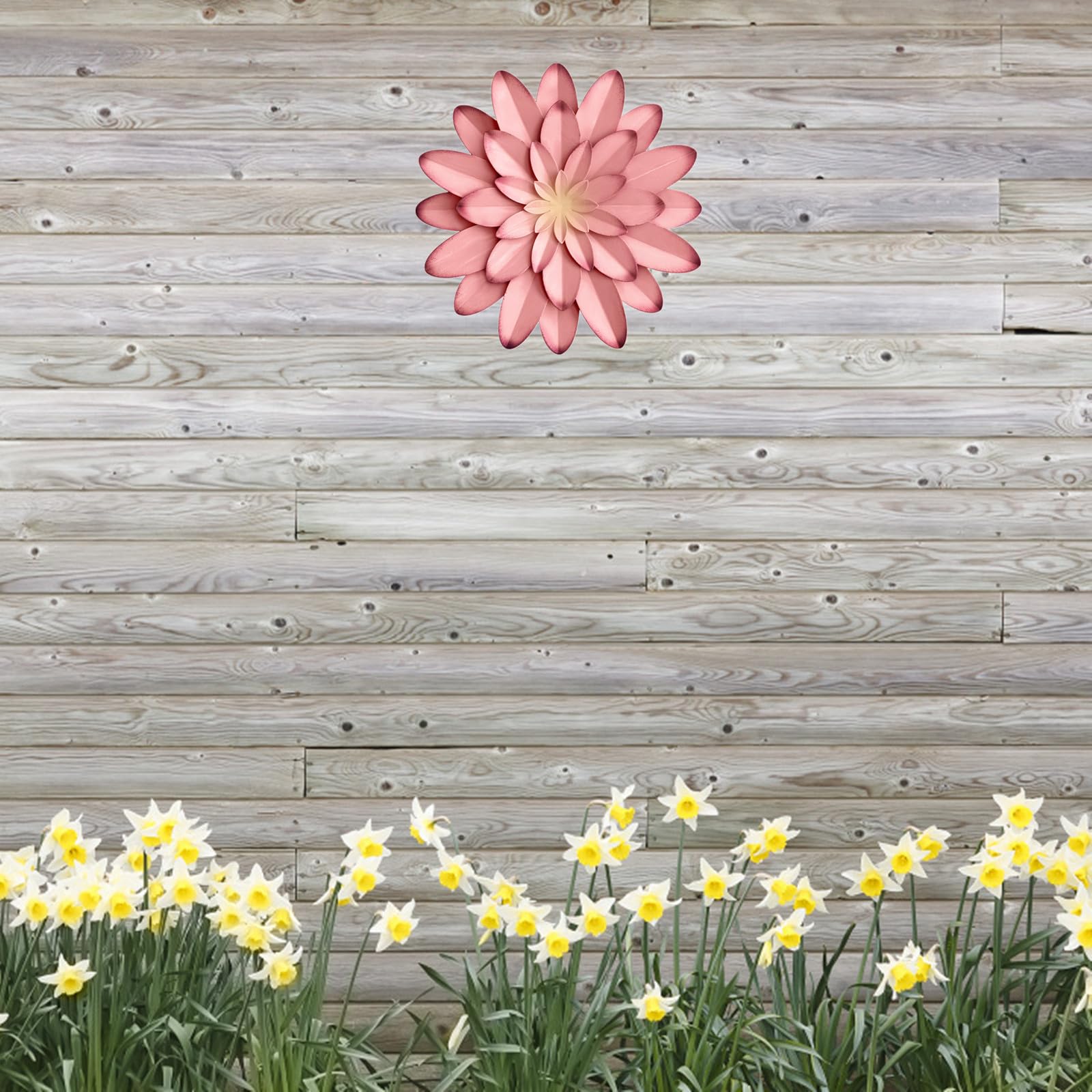 DEARBIRDER Pink Metal Flower Wall Decor 12 inch, 4 Layers Floral Sculpture Indoor Outdoor Decor, Hanging Garden Artwork Decoration - Image 4