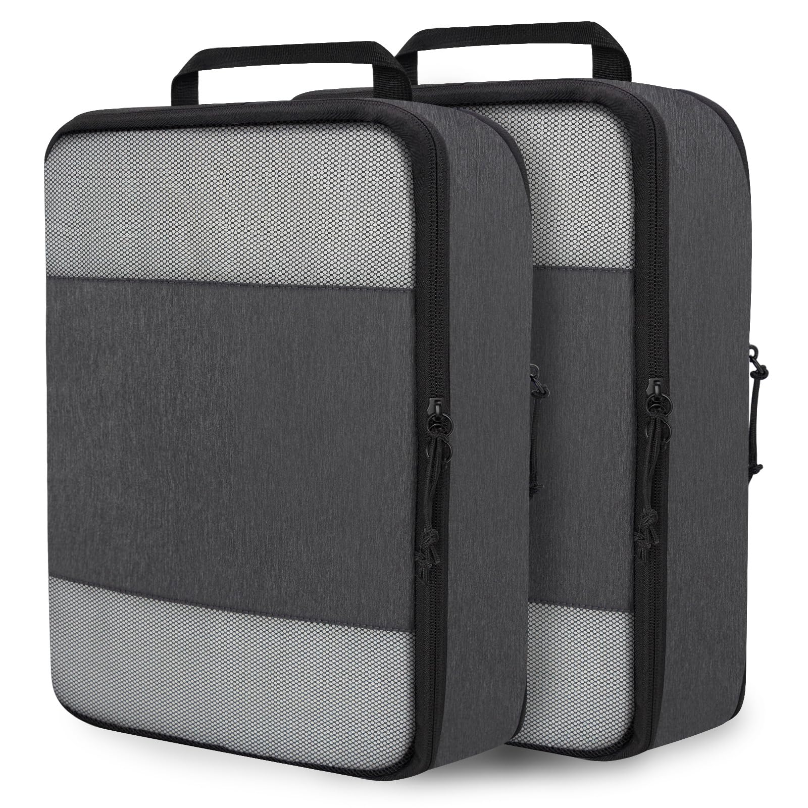 Compression Packing Cubes for Travel Suitcase Organizer Bags, Mesh Black, L