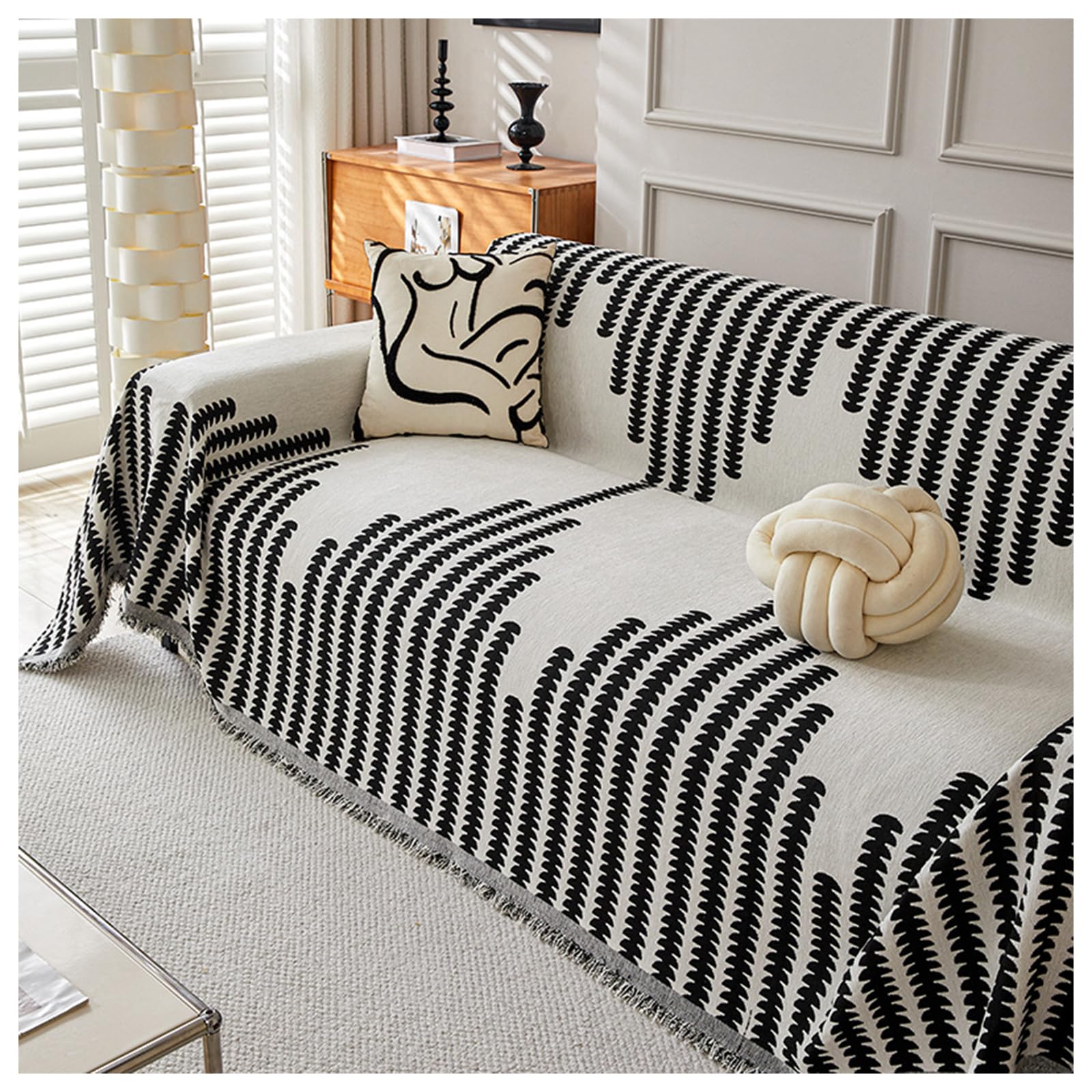 Reversible Chenille Sofa Cover, All-Seasons Chenille Fabric Double-Sided Anti-Scratch Home Decoration Couch Cover, Washable Soft Comfy Chenille Sofa Covers (Black, 180 * 260cm) — image 1