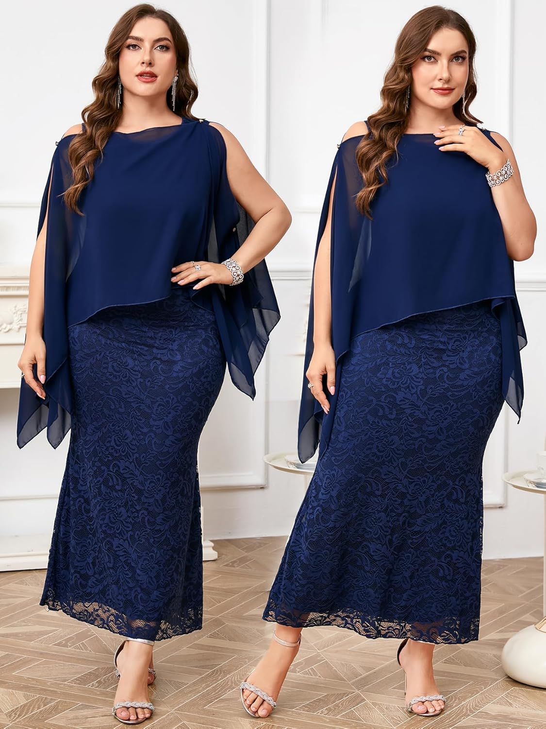 ZOMVA Plus Size 0X-4X Mother of The Bride Groom Lace Dress with Chiffon Cape Overlay Long Mermaid Dress Formal Wedding Guest - Image 5