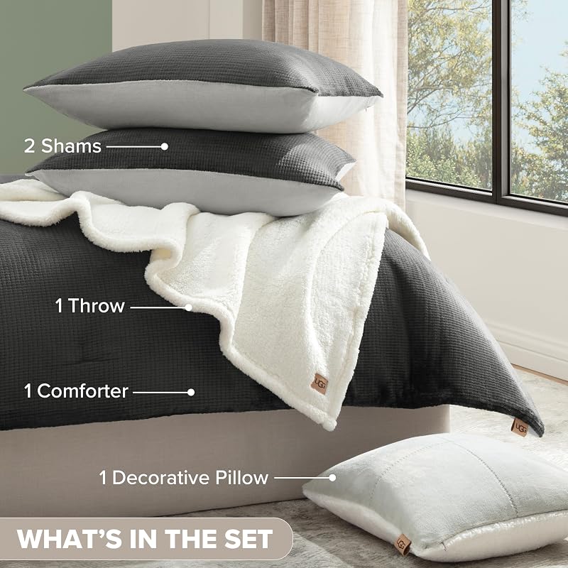 UGG Remina Queen Comforter Set with Throw Blanket & Pillow, 5-Piece, Grey image 6