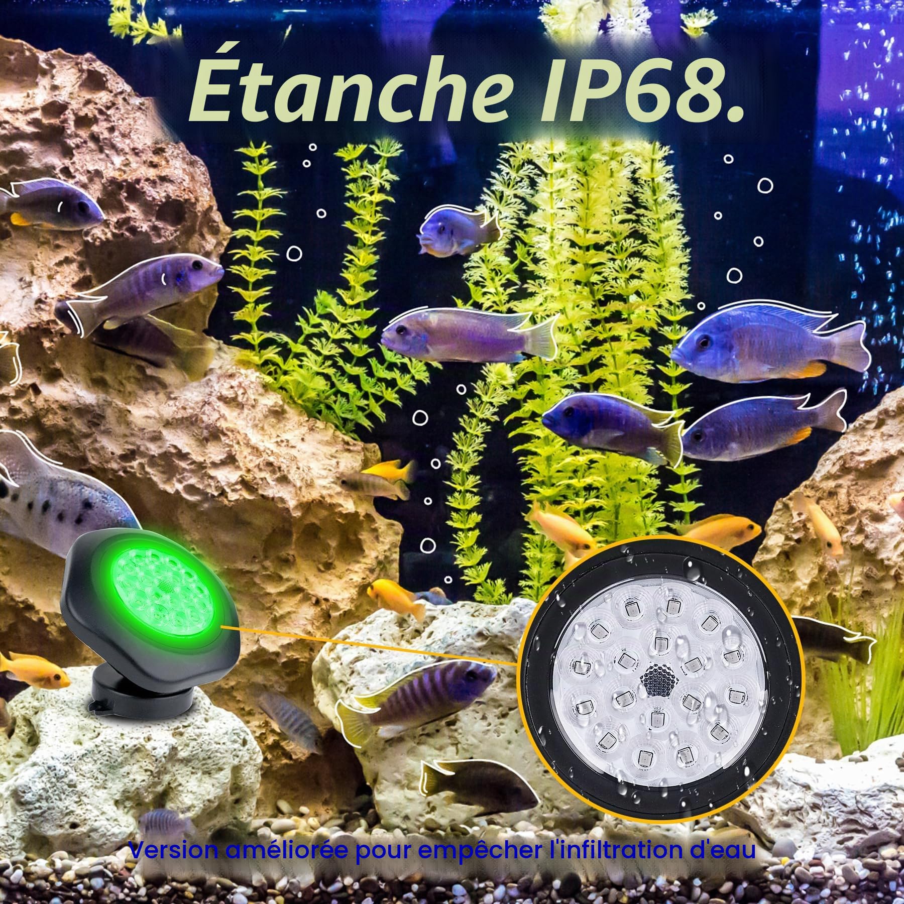 NATPOW Lampes Solaire de Bassin RGB, 5.5V Changement de Couleur Eclairage Solaire Bassin, 6 Couleurs Lampe Solaire, Étanche IP68 Lumiere Bassin Immergée pour Aquarium, Fontaine, Étang, Jardin, 5 en 1