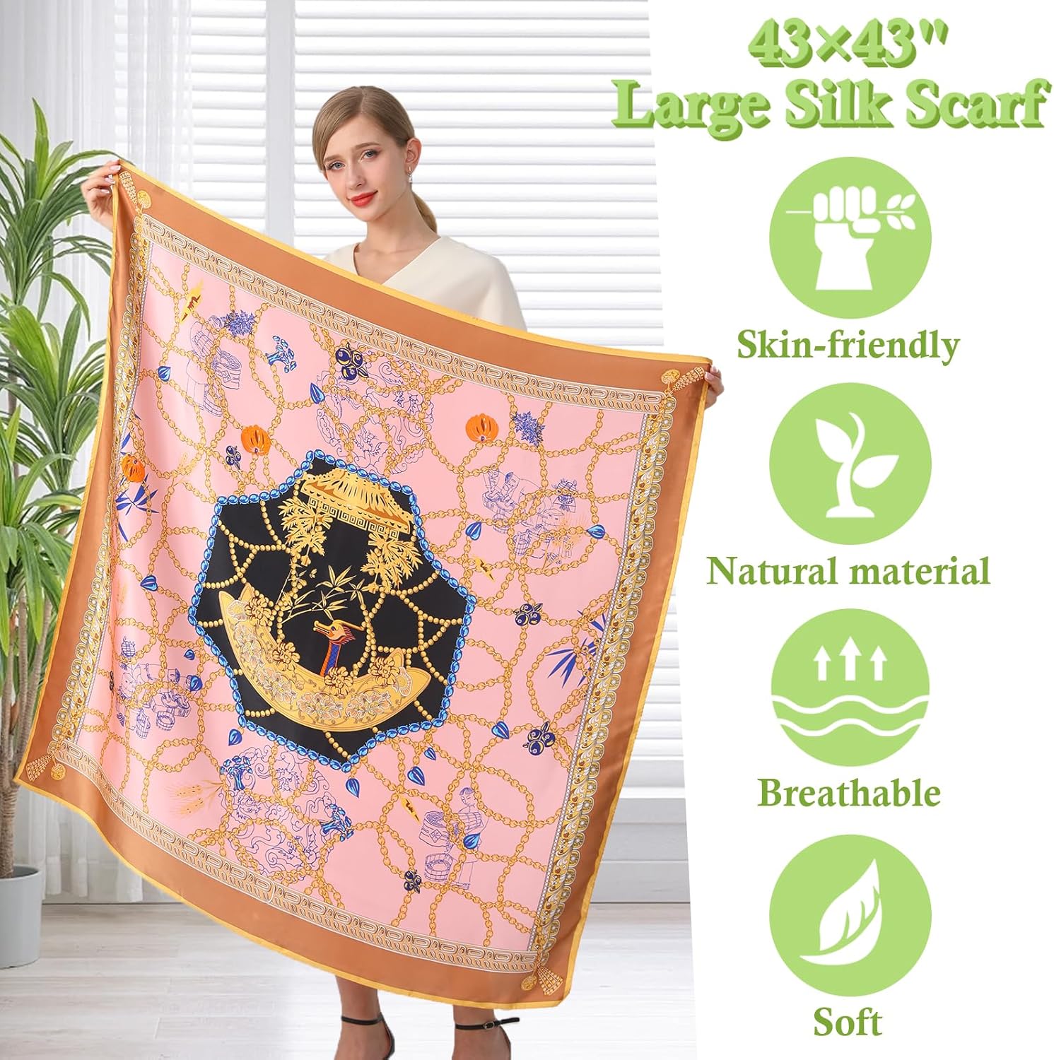 100% Mulberry Silk Scarf 43 Inches Large Square Wrap for Hair Night Sleeping Scarf for Women Head Scarf