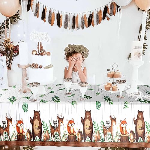 Miniatura 5 de TREWAVE Mantel plástico de animales del bosque, criaturas salvajes del bosque, fundas para mesa de baby shower, decoración de mesa de cumpleaños,