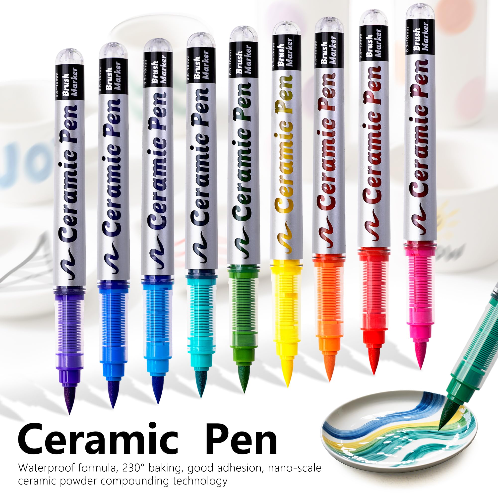 RiyaNed Porselaanstiften vaatwasmachinebestendig, watervaste porseleinen stift 1,0 - 6,0 mm, 12 kleuren, geschikt voor tekenpatronen en designcreaties op verschillende porseleinen