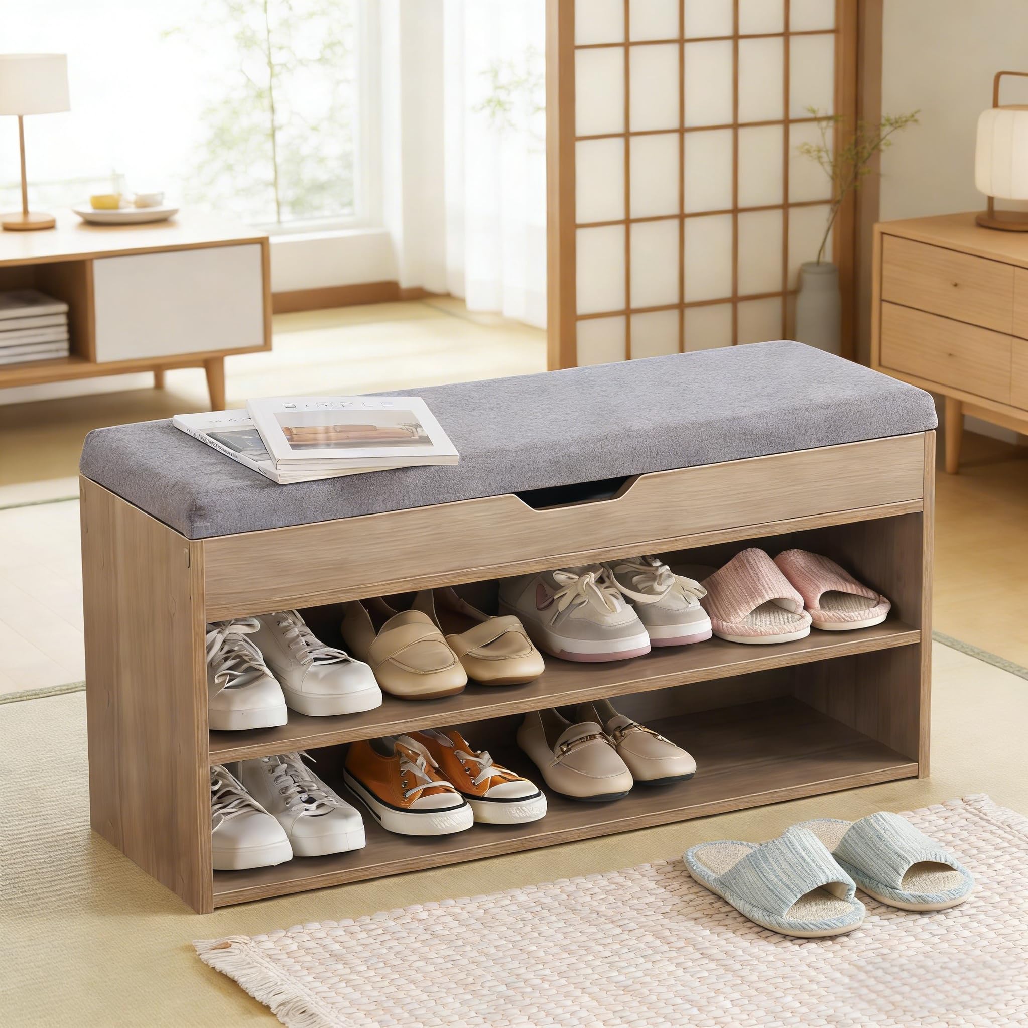 玄関ベンチ シューズラック 収納付き 耐荷重150KG 省スペース おしゃれ Amazon.co.jp: 玄関ベンチ 収納付き シューズラック 耐荷重150kg 高