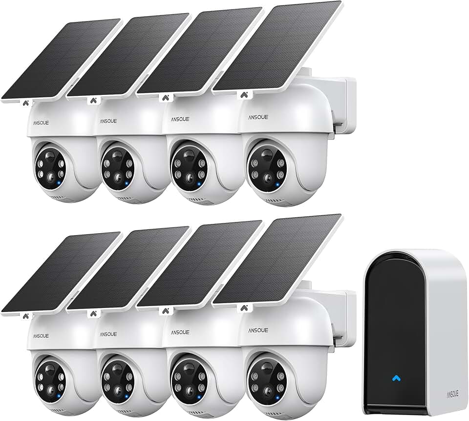 ANSQUE Home Security Cameras Wireless Outdoor, Solar Powered, 8-Cam System