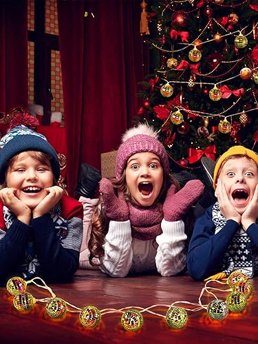 Miniatura 4 de BBTO 10 luces LED de 9.84 pies de largo, bola de discoteca, funciona con pilas, esferas de espejo, mini bola de espejo con cuerda para suministros