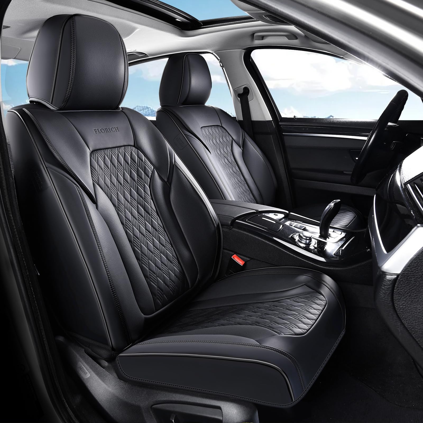 Seat Covers, Car Seat Covers Front Seats, Luxury Nappa Leather Seat Covers, Breathable and Waterproof Car Seat Protector 2 Seat, Automotive Seat Covers Universal Fit for Most Cars-Black