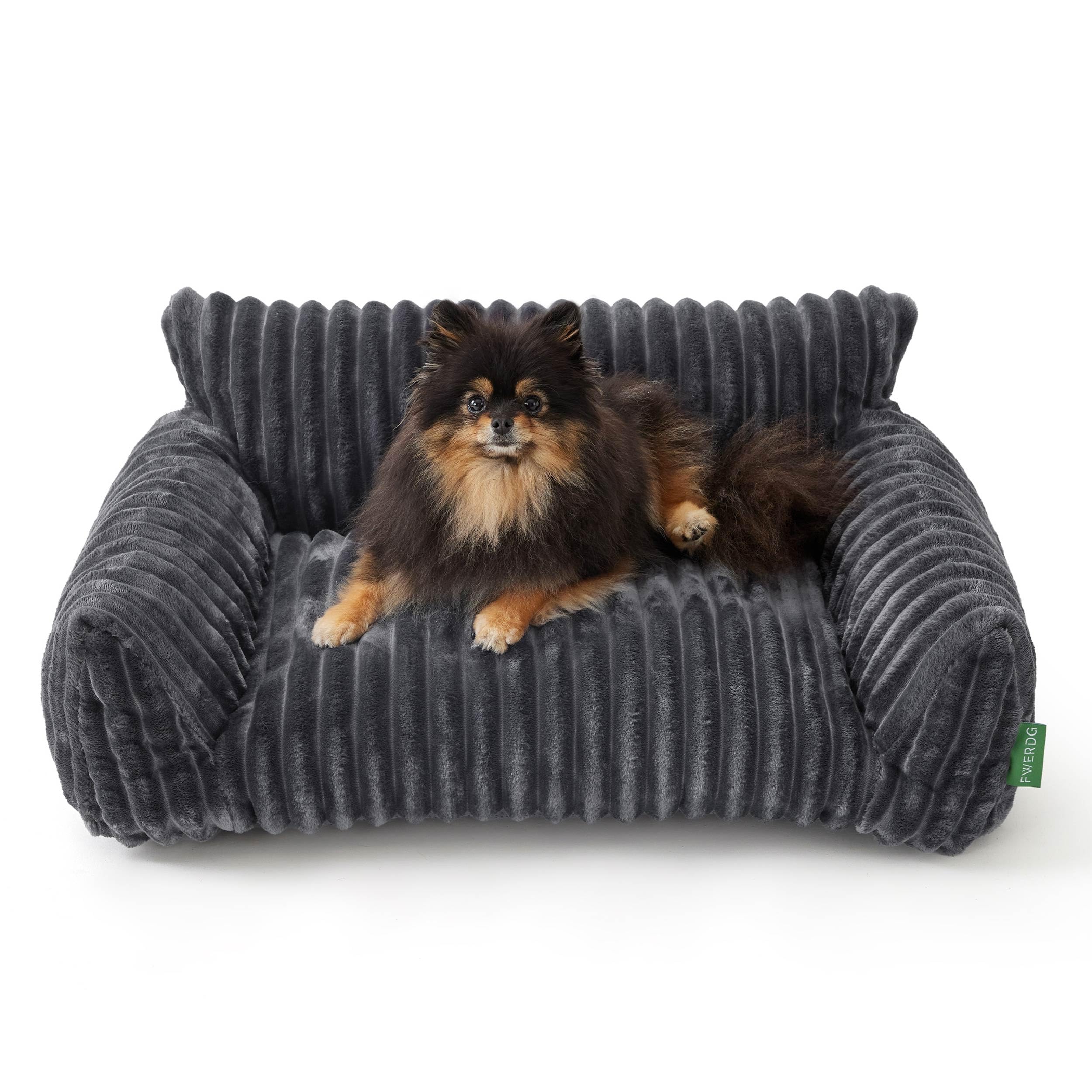 FWERDG Cute Couch Bed for Pets, Supportive Cat Sofa for Indoor Cats, Medium Dog Sofa Bed for Medium Dogs, Grey, 30 inches
