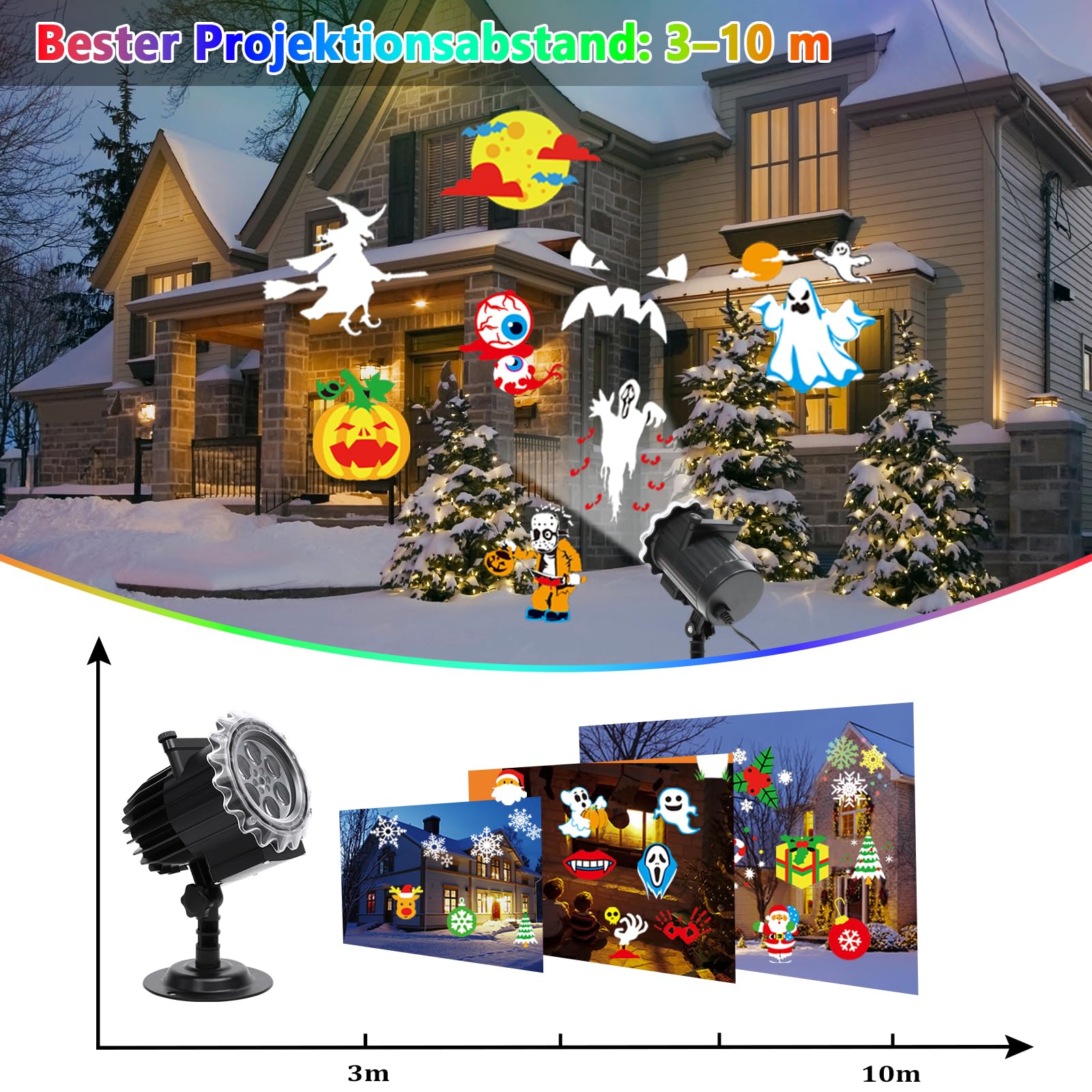 Projektor Weihnachten Außen Innen, 12 Filme mit 96 Motiven LED Weihnachten Projektionslampe Wasserdichte Weihnachtsprojektor mit Fernbedienung & Timer Lichtprojektor Lampe für Garten, Wand