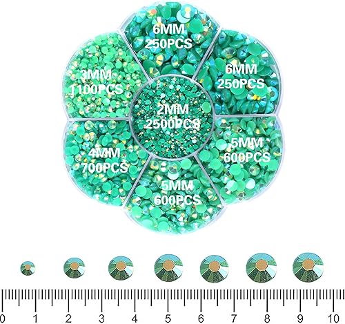 Miniatura 2 de RODAKY 6000 diamantes de imitación verdes AB Jelly con parte trasera plana para manualidades, diamantes de imitación de resina de varios tamaños