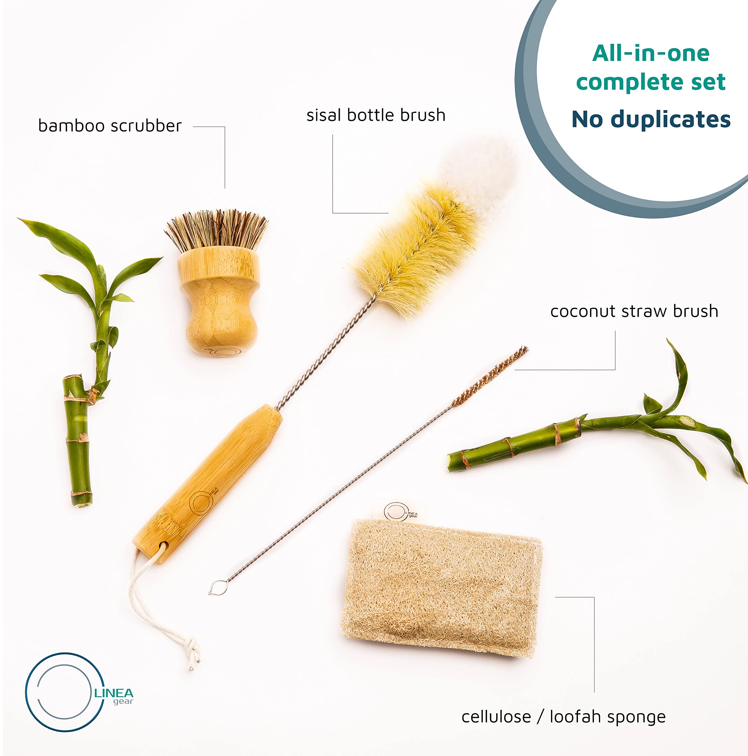 Ensemble complet de brosses à vaisselle en bambou, ensemble complet d'éponges et de brosses à récurer durables et compostables, produits de nettoyage respectueux de l'environnement, brosse de