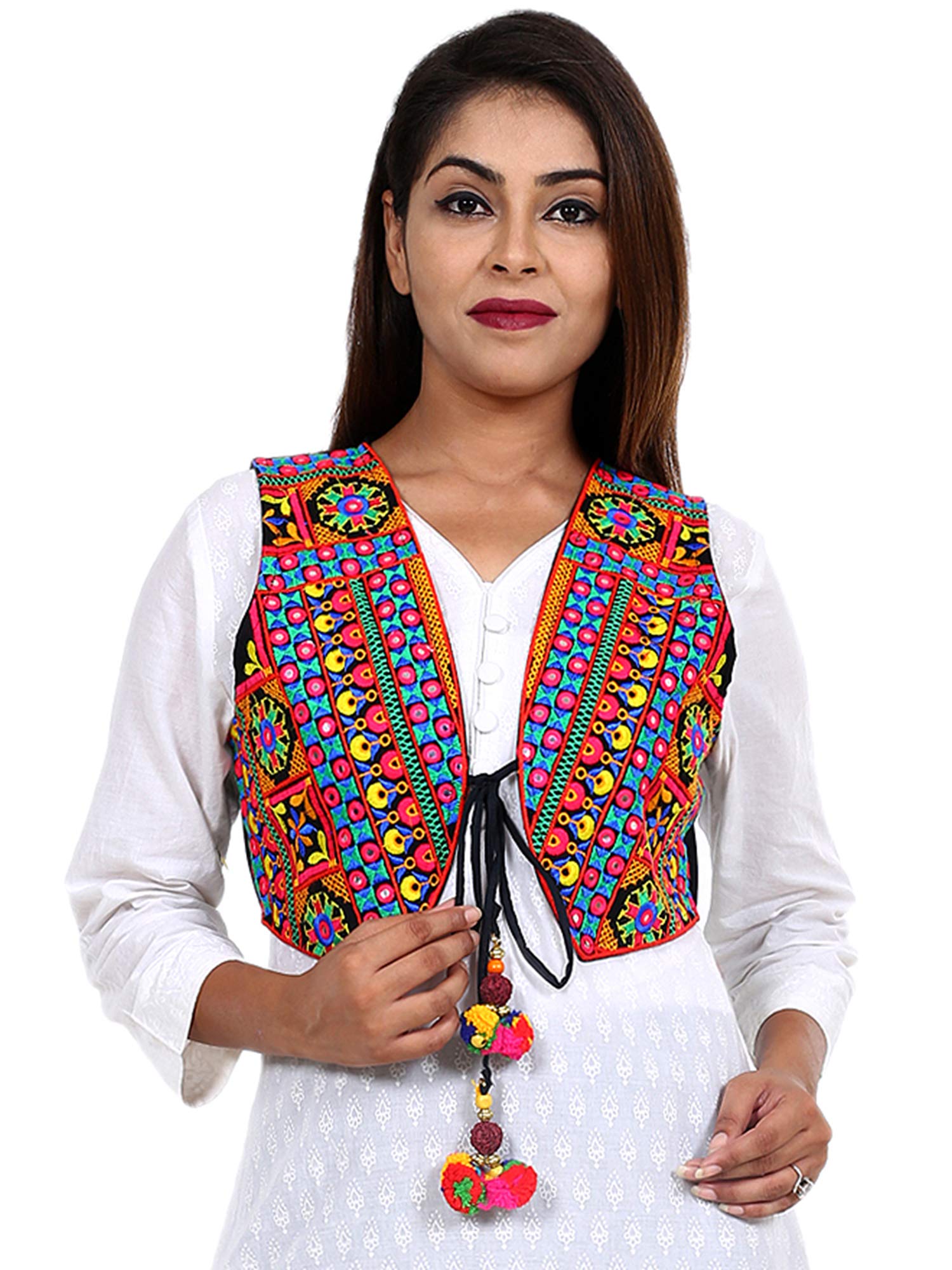craft trade Jacket for Women Cotton Half Sleeveless Waist Coat Ethnic Navratri Garba Dandiya Traditional Rajasthani Embroidery Gujrati Kutchi Koti for Girls - Bust Size 34-38 Inches-picture-28