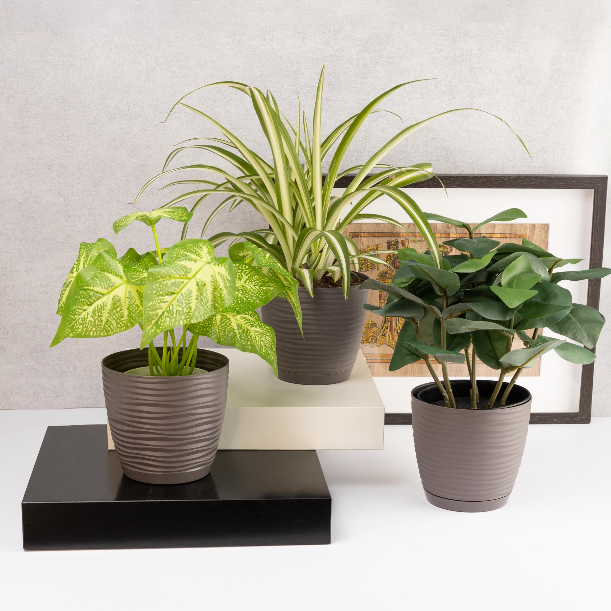 Home Garden Ornaments Wave Plant Pots Indoor, Indoor Plant Pot with 3D Effect, Drainage Holes, and Integrated Saucer - Image 3