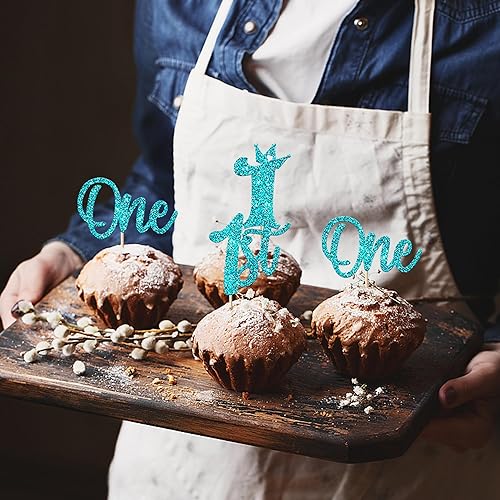 Miniatura 7 de Paquete de 24 adornos para cupcakes con purpurina para el primer cumpleaños para corona, un cumpleaños, decoración de pastel de primer cumpleaños,