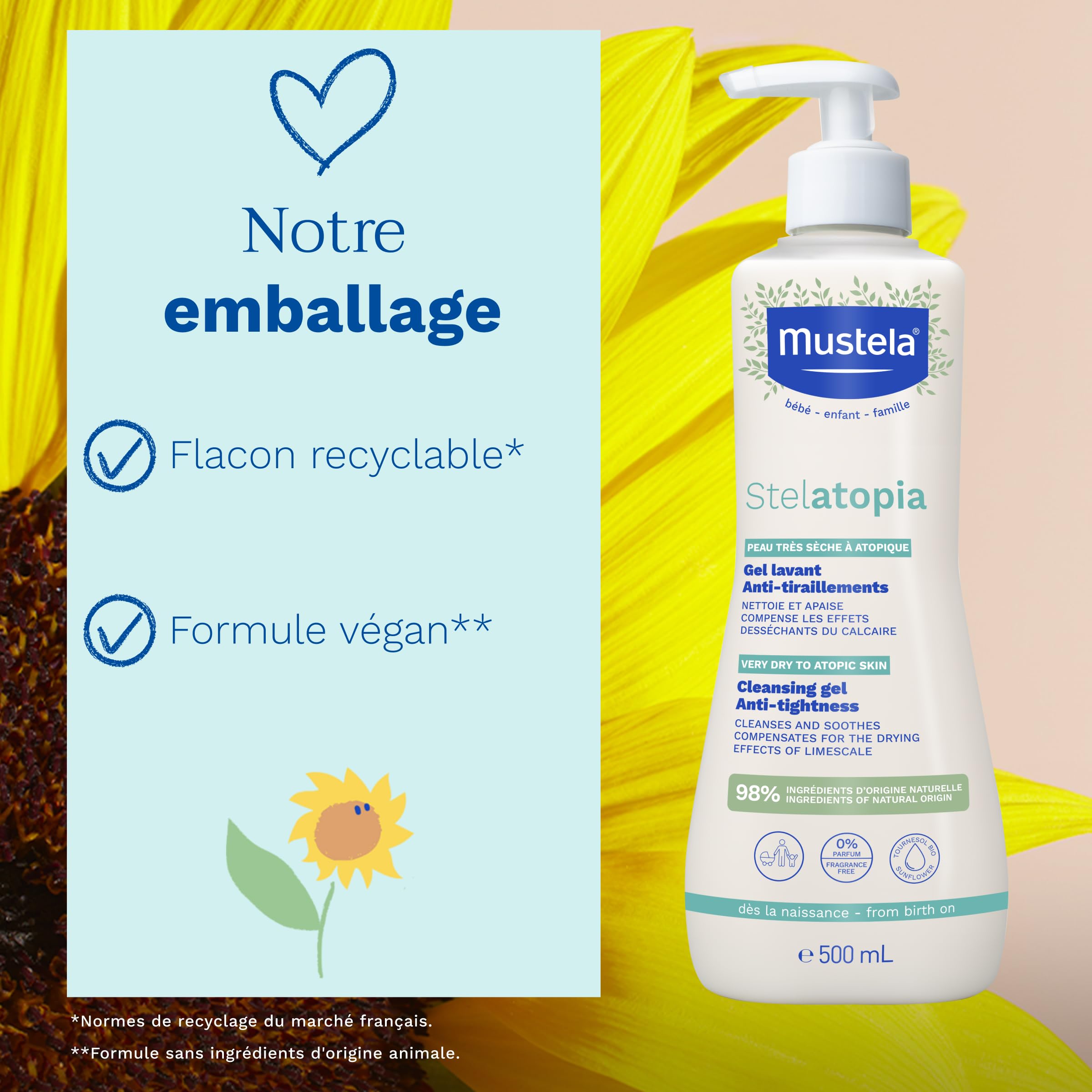 Mustela Stelatopia Gel Nettoyant Corps et Cheveux 500ml Peaux Sèches Dermatites Atopiques Bébés Enfants