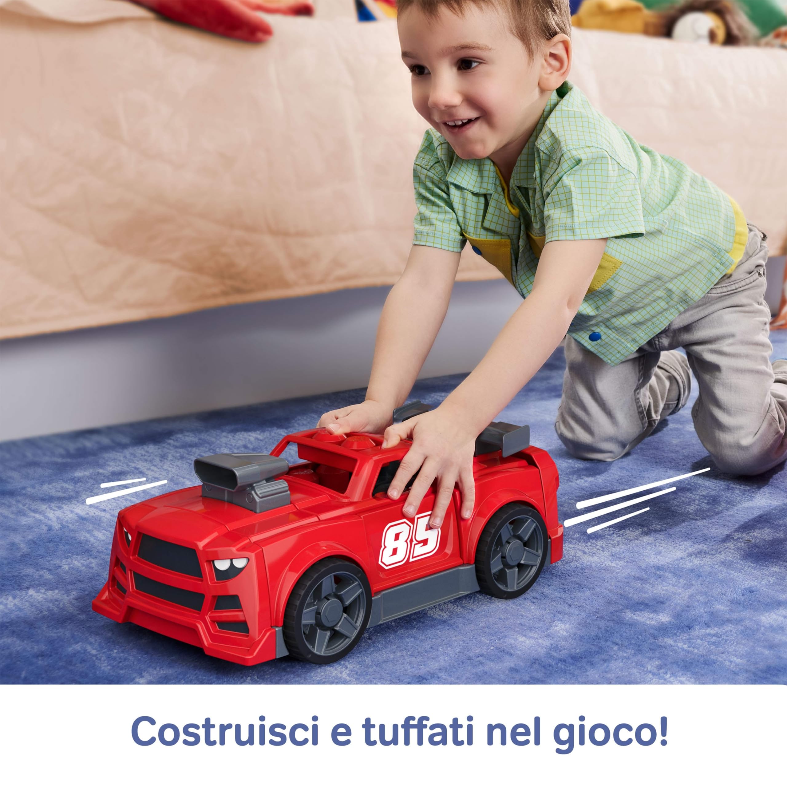 Mega Bloks - Auto da Corsa Costruisci e Vai, Set Veicolo da 26 Pezzi e Ruote funzionanti, Macchina trasformabile in Pick-up e Hot Rod da Costruire e ricostruire, 3+ Anni, JKG35