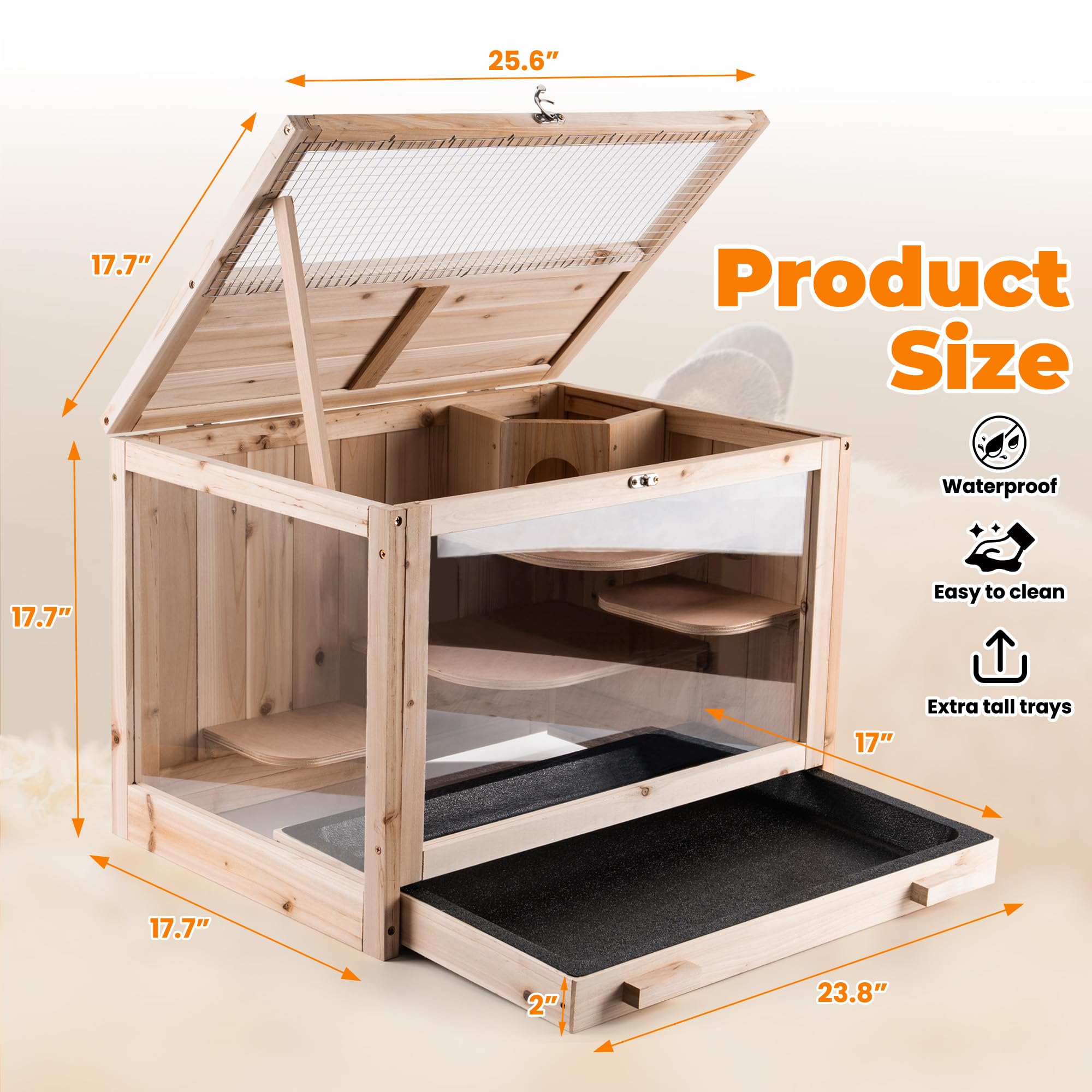 Wooden Hamster Cage, Animal Cabinet for Dwarf Syrian Hamsters Transparent Hamster Cage, Small Animal Cage, Suitable Guinea Pig,Rodents, Hamster Habitats Enclosure, Habitats with Ladder