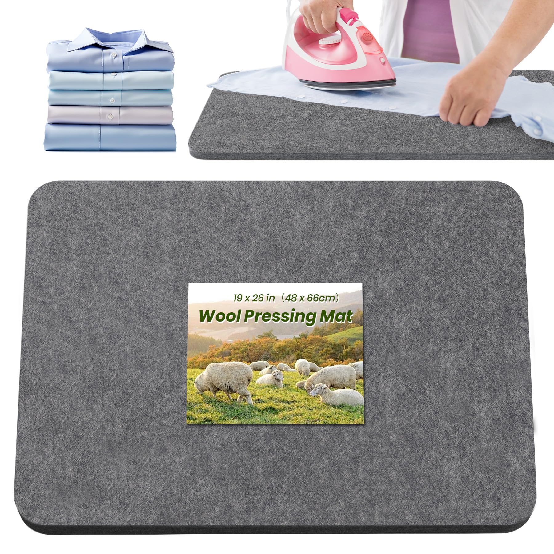 Lana Tappetino per Pressatura 48,3 x 66 cm XL Feltro Spesso Trapuntare Cucire Artigianato Poggia Ferro Resistente Calore Superficie Stiro Portatile Durevole