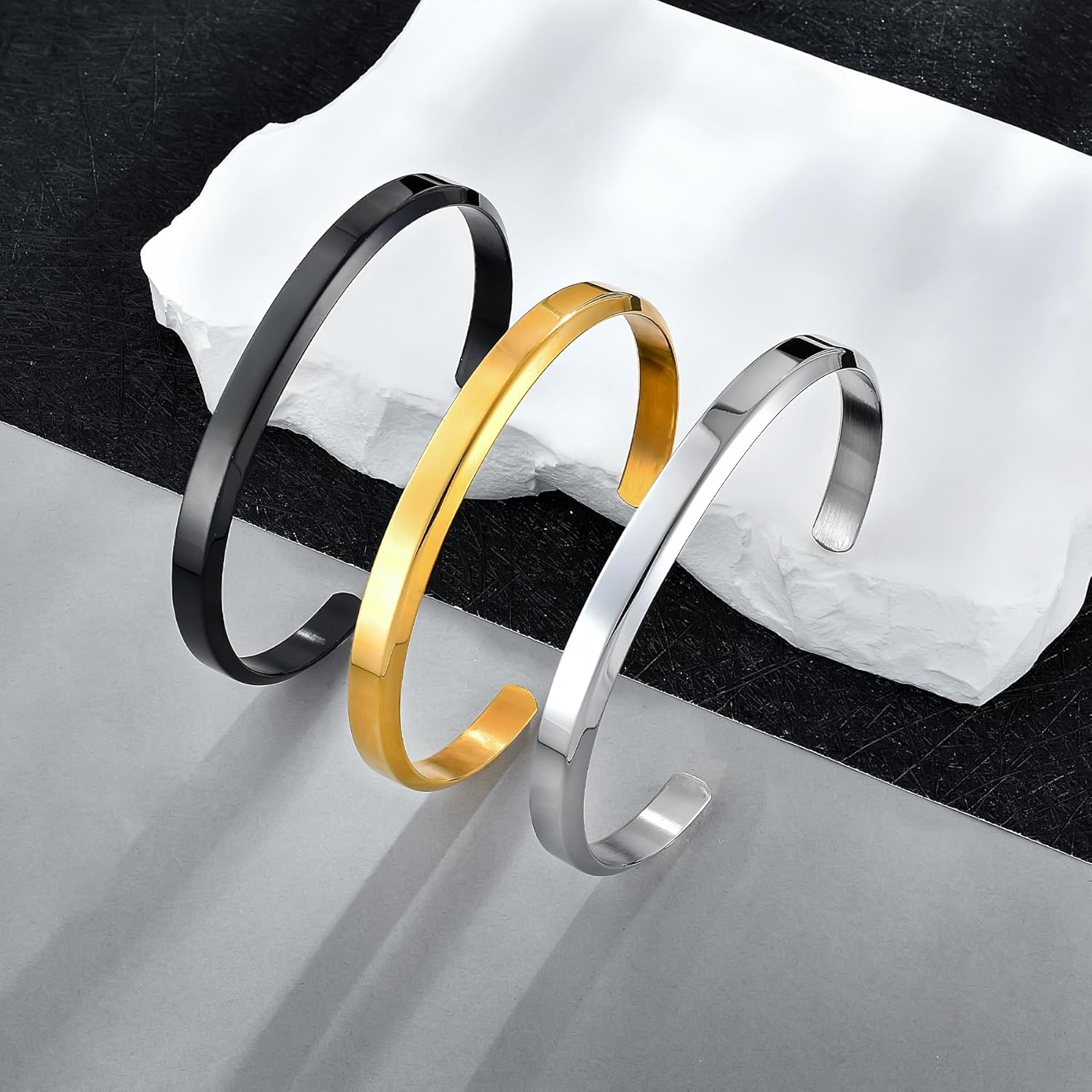 Women Cuff Bracelet Adjustable Stainless Steel Jewelry Gold/Silver/Black Color Couple Bangle Bracelets - Image 5