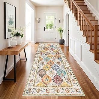 SHACOS Long Hallway Runner Rug 80 x 200 cm Distressed Hall Runners Non Slip Narrow Rug Runner Washable Vintage Floor Carpet Runners for Hallway Entryway Kitchen, Colorful