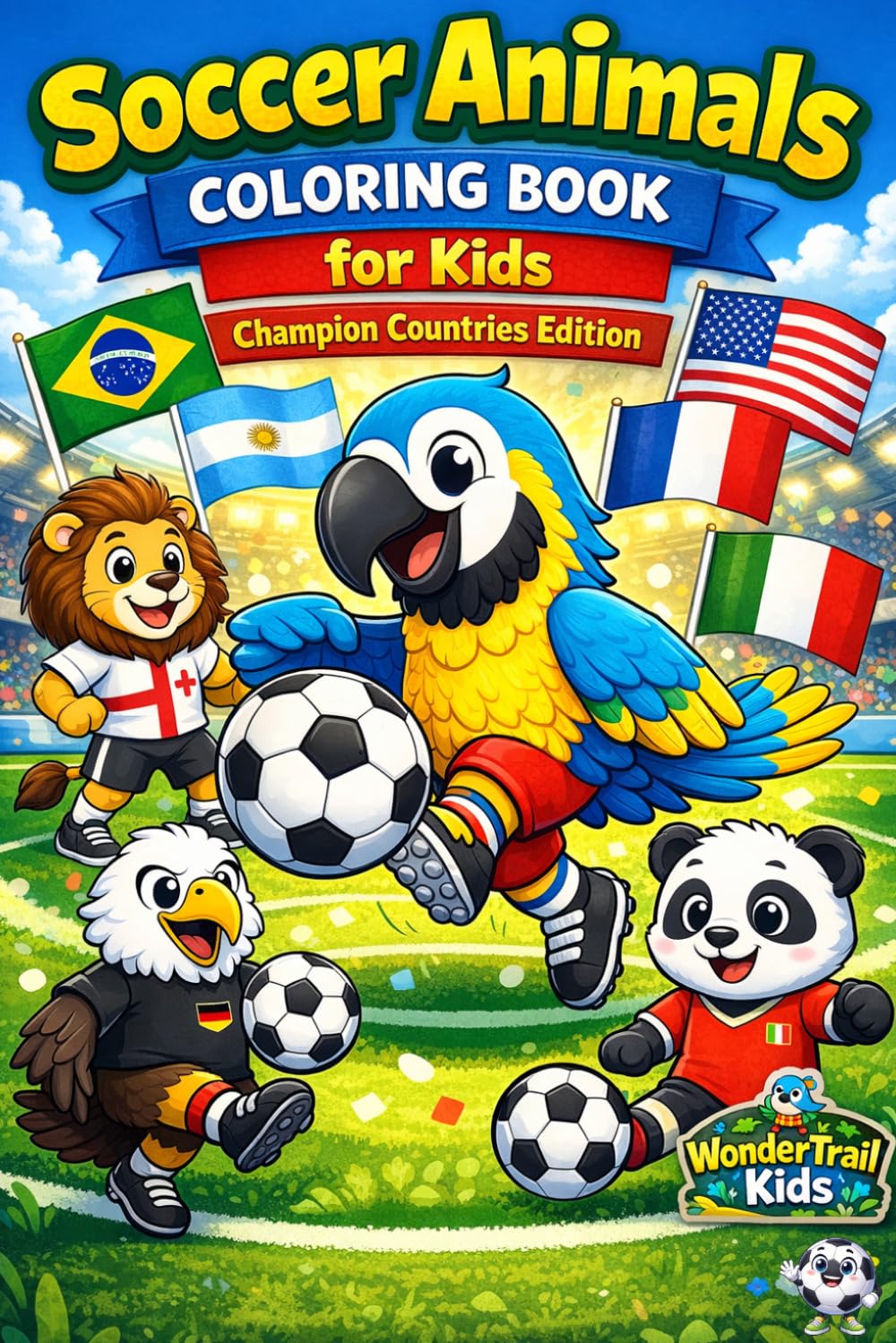 Soccer Animals Coloring Book for Kids: Champion Countries Edition: Fun and Easy Coloring Pages with Animals Playing Soccer from the World’s Top Soccer Countries (WonderTrail Kids)