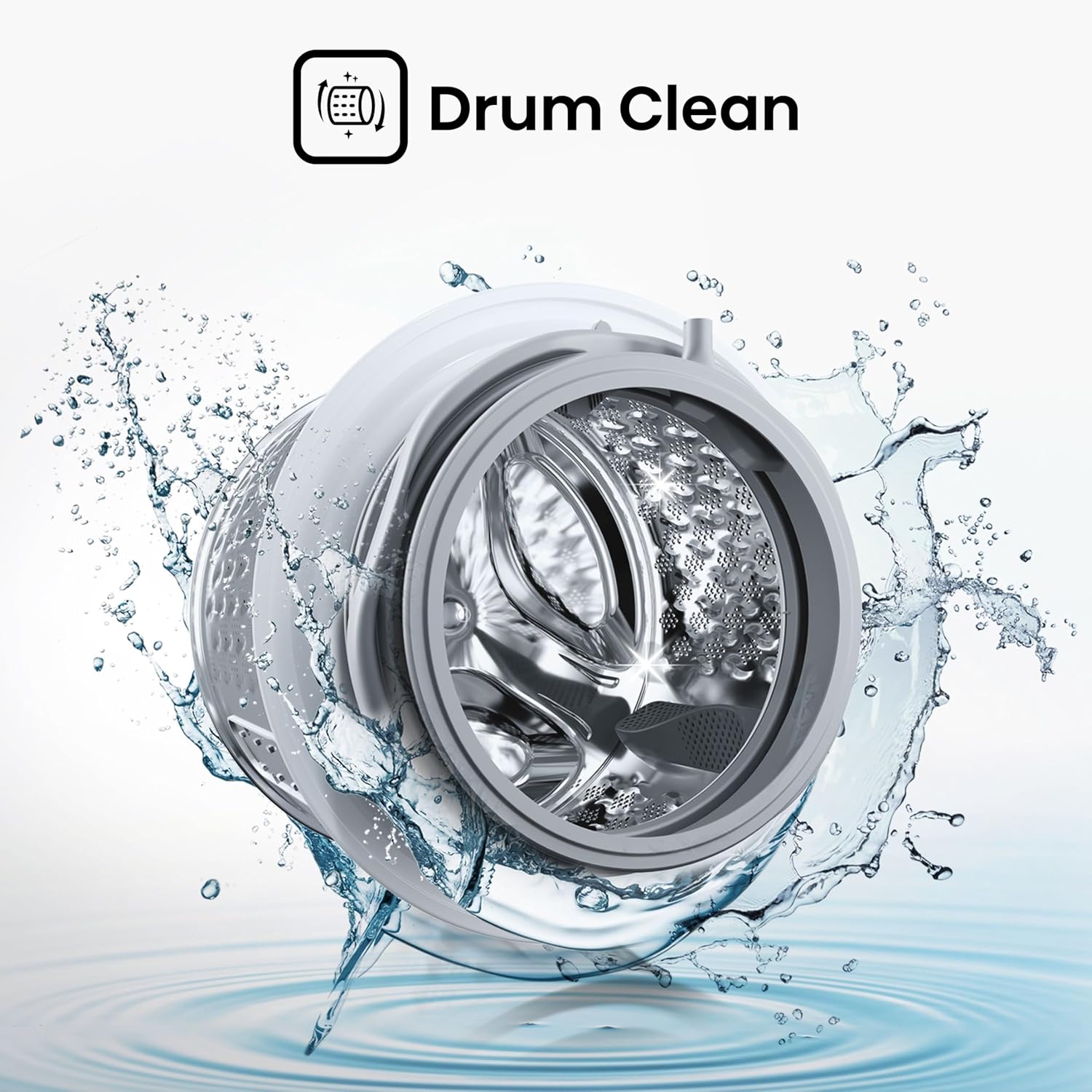 Tambur temizleme fonksiyonunun, tamburun içine su sıçrayarak gösterildiği bir illüstrasyonu.