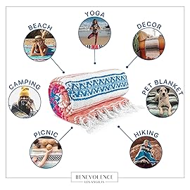 Benevolence LA Authentic Handwoven Mexican Blanket | Yoga Blankets, Outdoor, Picnic, Beach, Camping | Equestrian Saddle | Serape 50x70 inches - Coral, Pack of 1