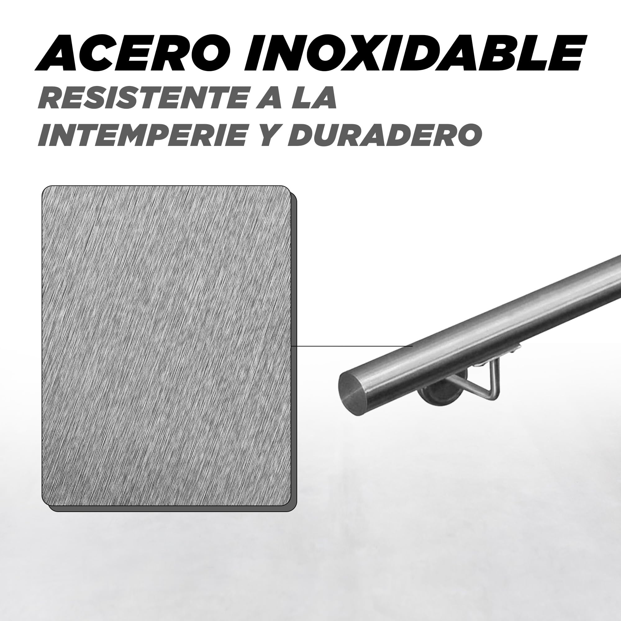 Pasamanos acero inoxidable 316 barandilla baranda pasamanos para pared pared escalera Montaje 40-1000 cm V2Aox, Longitud:350 cm