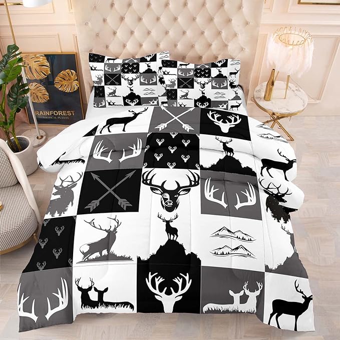 HAOHAY Camo Deer Comforter Sets Queen Size,American Flag