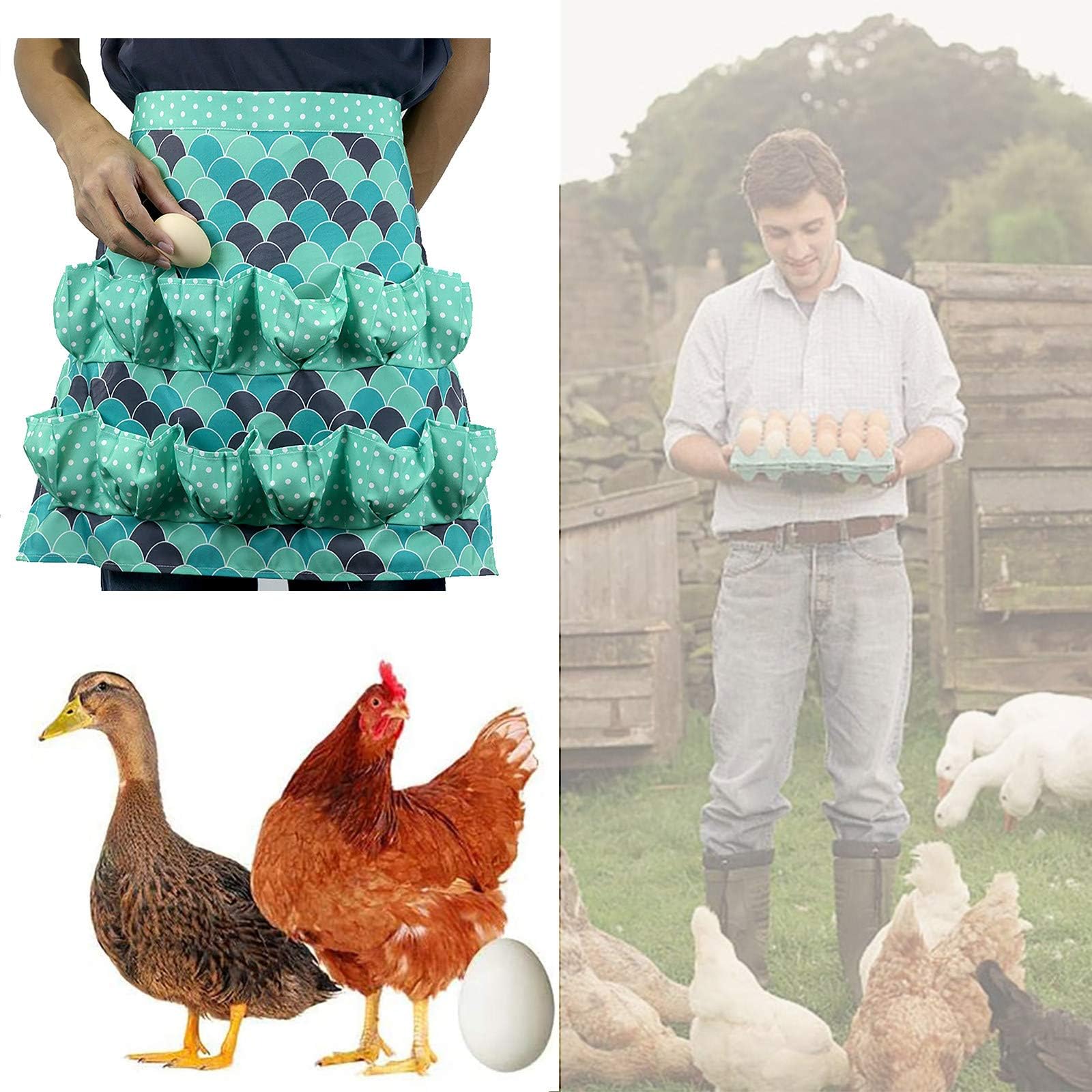 Egg Collection Apron, 12 Pockets Apron Storage Kitchen Egg Apron, Farmhouse Kitchen Home Workwear for Eggs Collecting, Farm Eggs Pocket Perfect Holding Multiple Egg,E