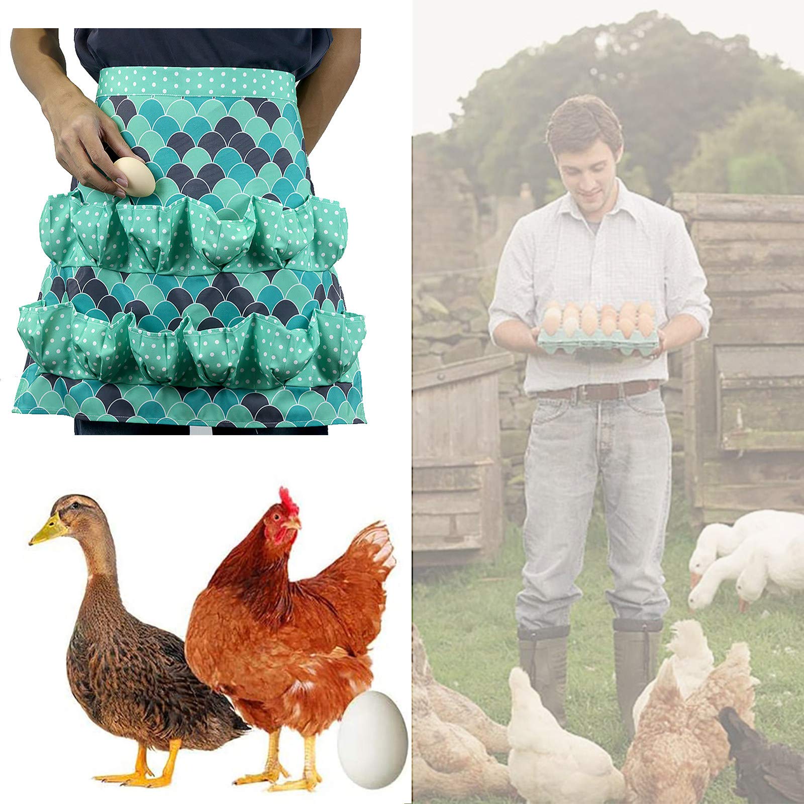 Egg Collection Apron, 12 Pockets Apron Storage Kitchen Egg Apron, Farmhouse Kitchen Home Workwear for Eggs Collecting, Farm Eggs Pocket Perfect Holding Multiple Egg,E