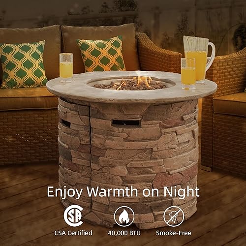 Miniatura 2 de SUNBURY Columna redonda de propano para fogata al aire libre, columna de fuego de gas de 40,000 BTU para exteriores con rocas de lava, cubierta