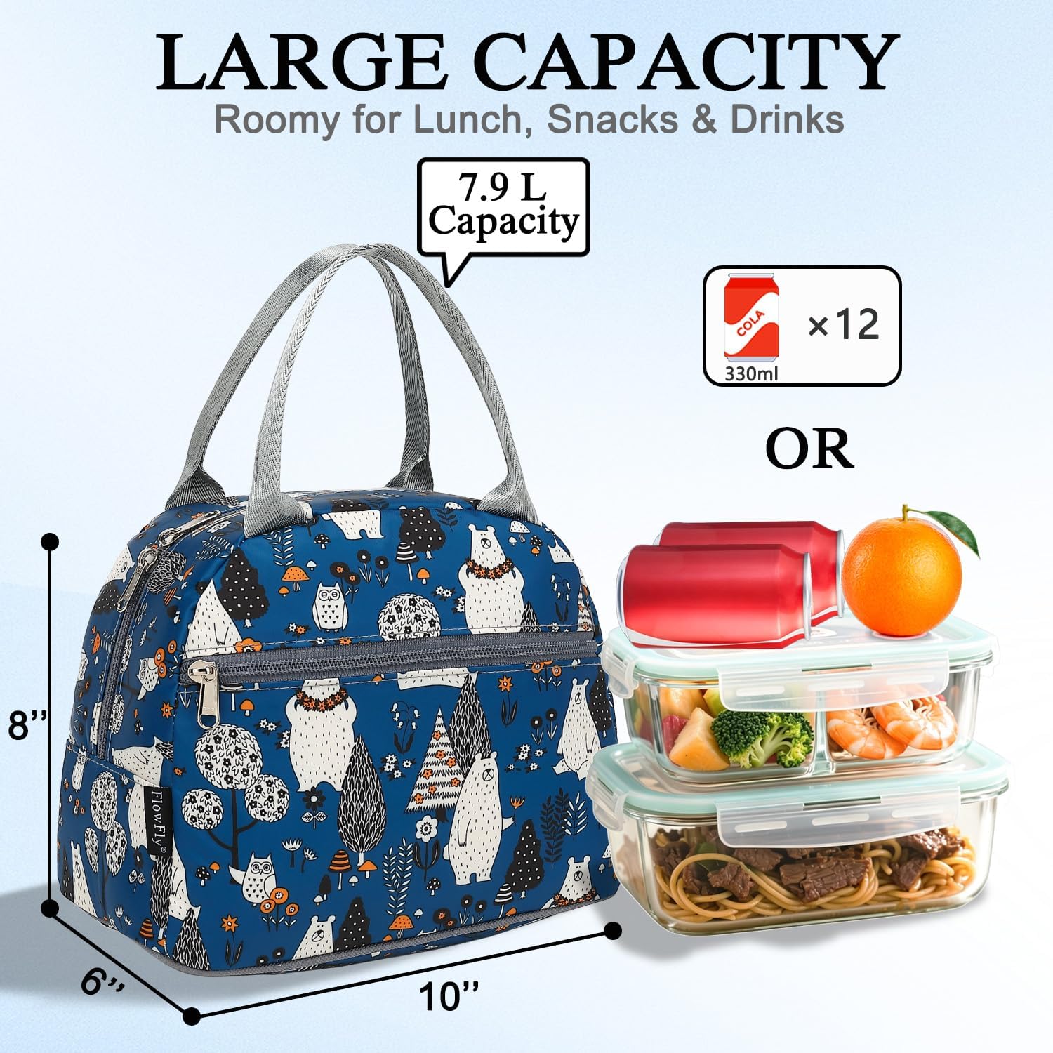FlowFly Insulated Lunch Cooler Bag - Tote Bag Organizer for Women/Men, Owl image 3