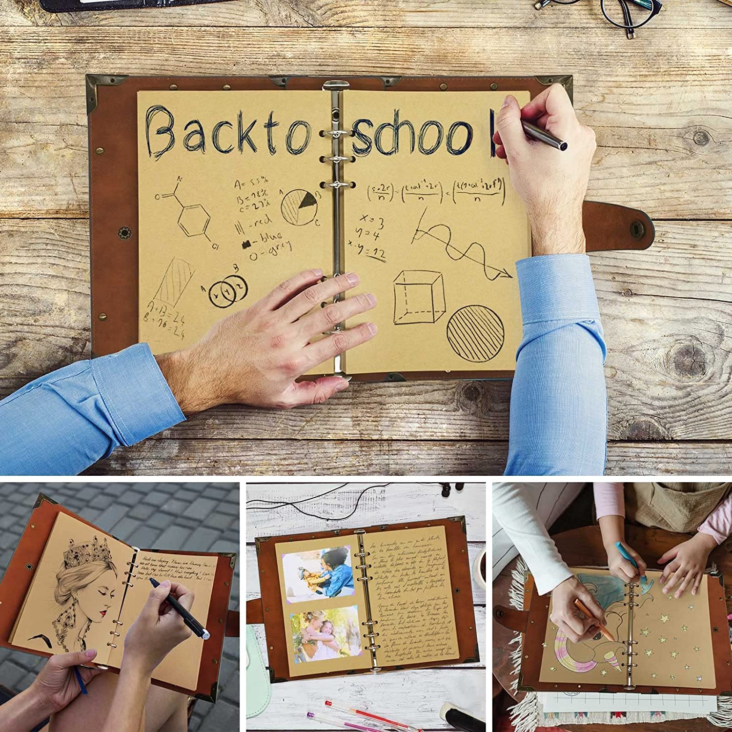 SEEHAN A5 Leder Journal Notizbuch Nachfüllbar Blank Journal 200 Seiten A5 Binder Journal Refillbalbe Skizzenbuch Reisetagebuch zum Schreiben Zeichnen