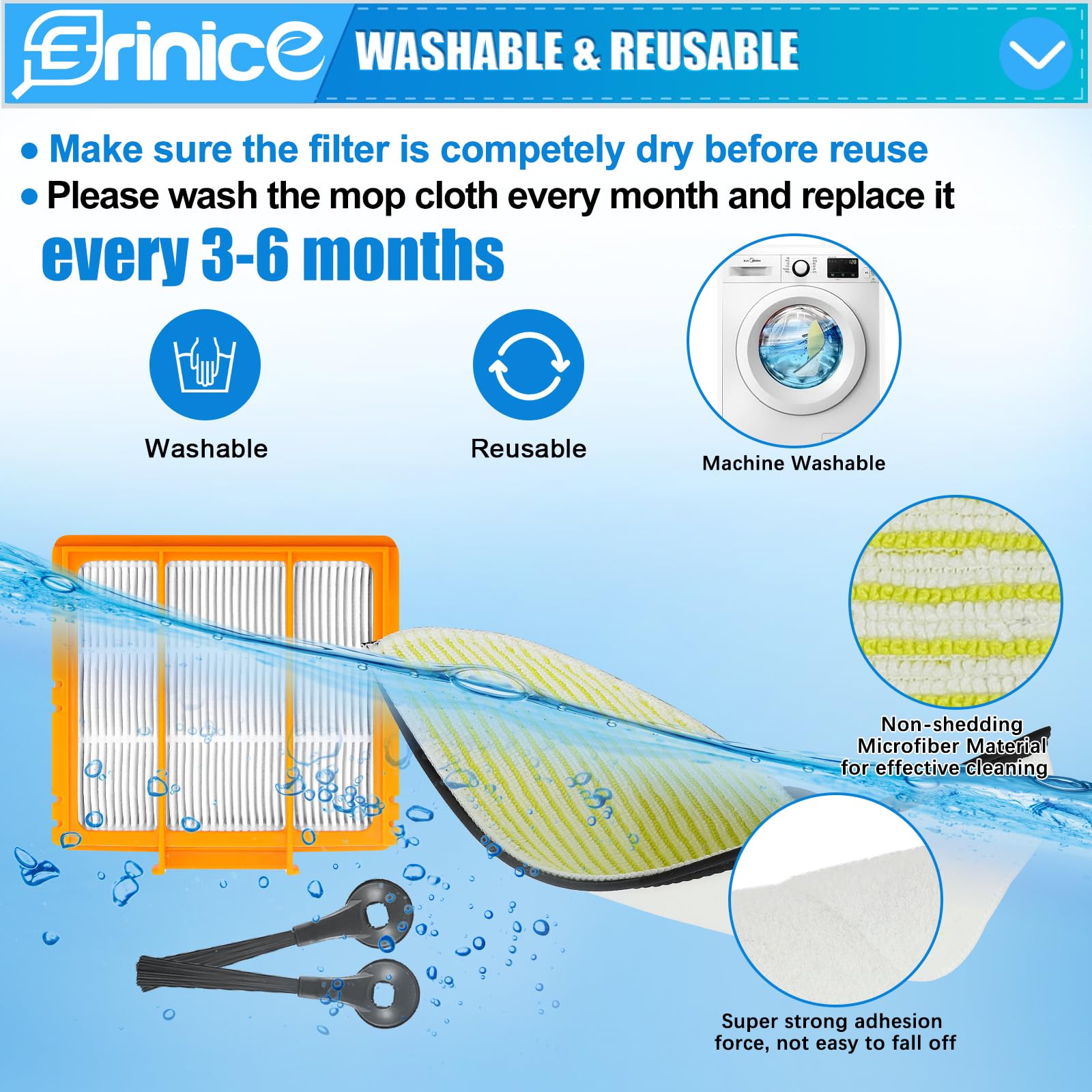 Replacement Parts Accessories for Shark AI Ultra 2-in-1 RV2600WSEU / RV2500SEU Vacuum Cleaner, 2 Main Brushes 2 Base Filter 2 Foam Filter 4 HEPA Filter 8 Side Brush
