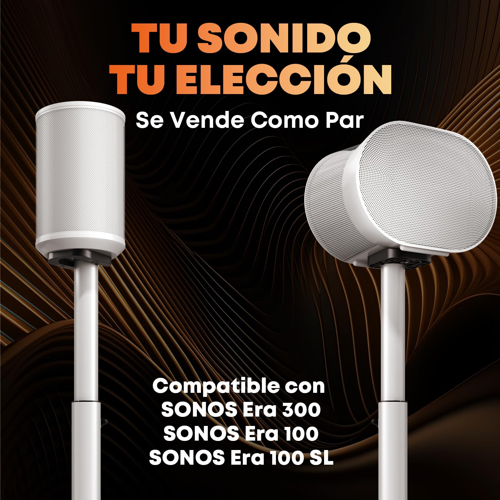 Soportes para Altavoces Sonos Era 100 SL, Era 100 y Era 300 – Altura Ajustable 74–99 cm, Base Dual-Mount, 5 kg, 1 Par, Blanco