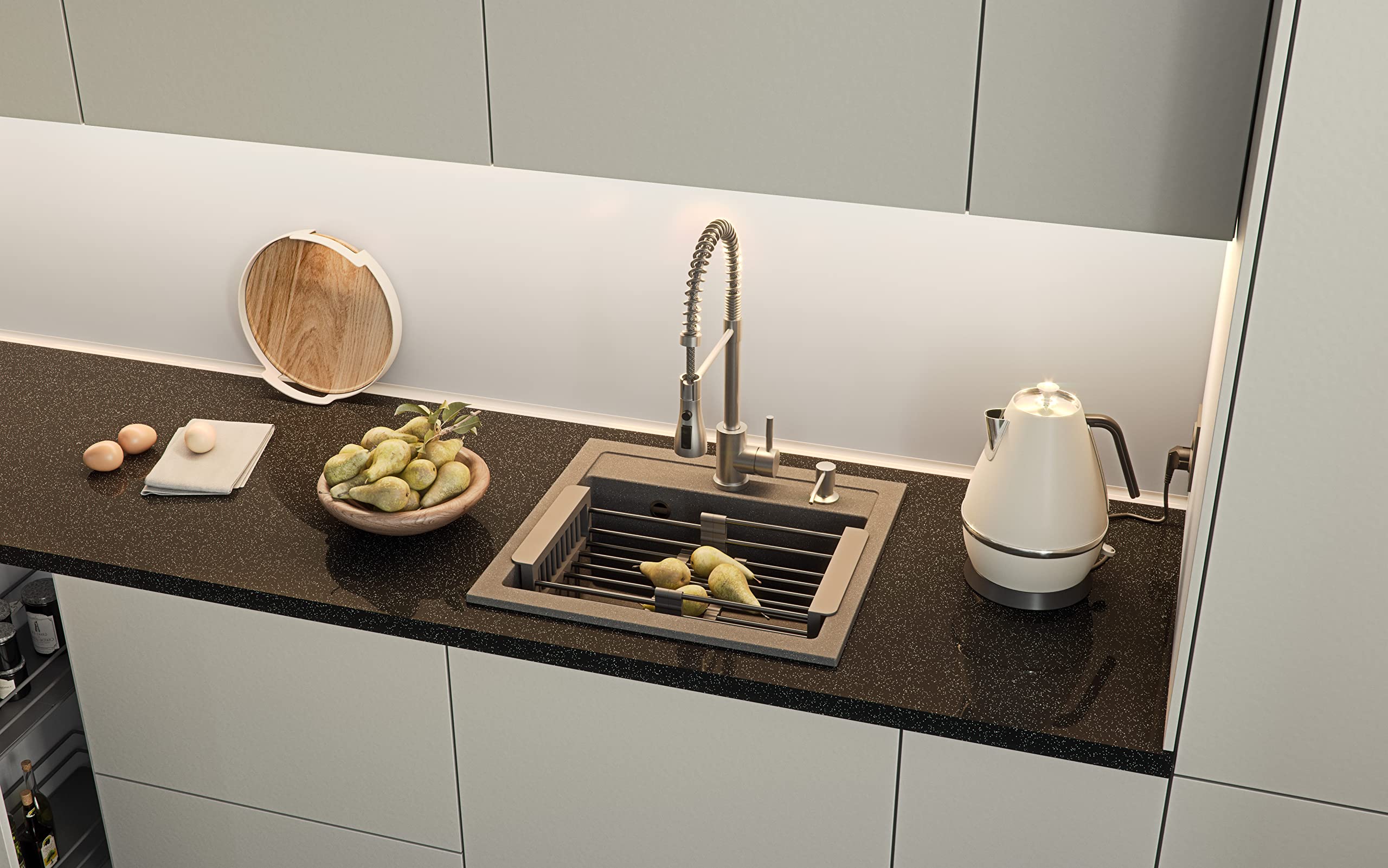 Mexen Diego Fregadero De Granito De 1 Cubeta Con Grifo De Cocina Duo, Negro   6512 77 671701 57 B 96840305
