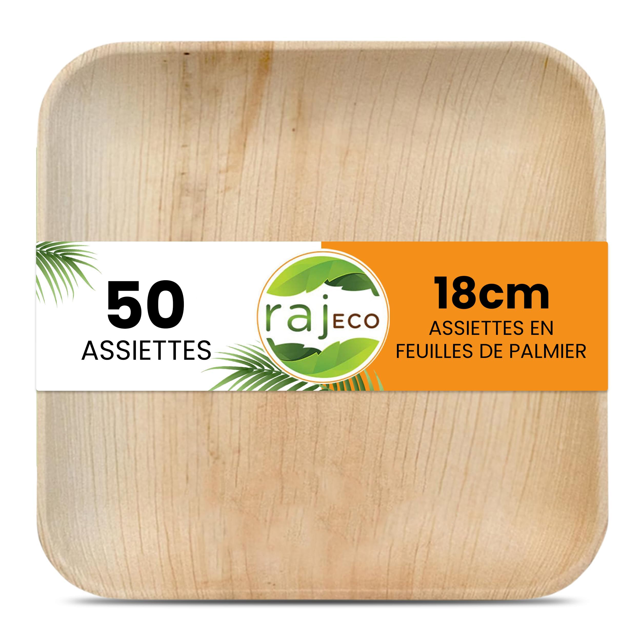 Assiettes feuille de palmier rigides et solides vaisselle carrée compostable x50
