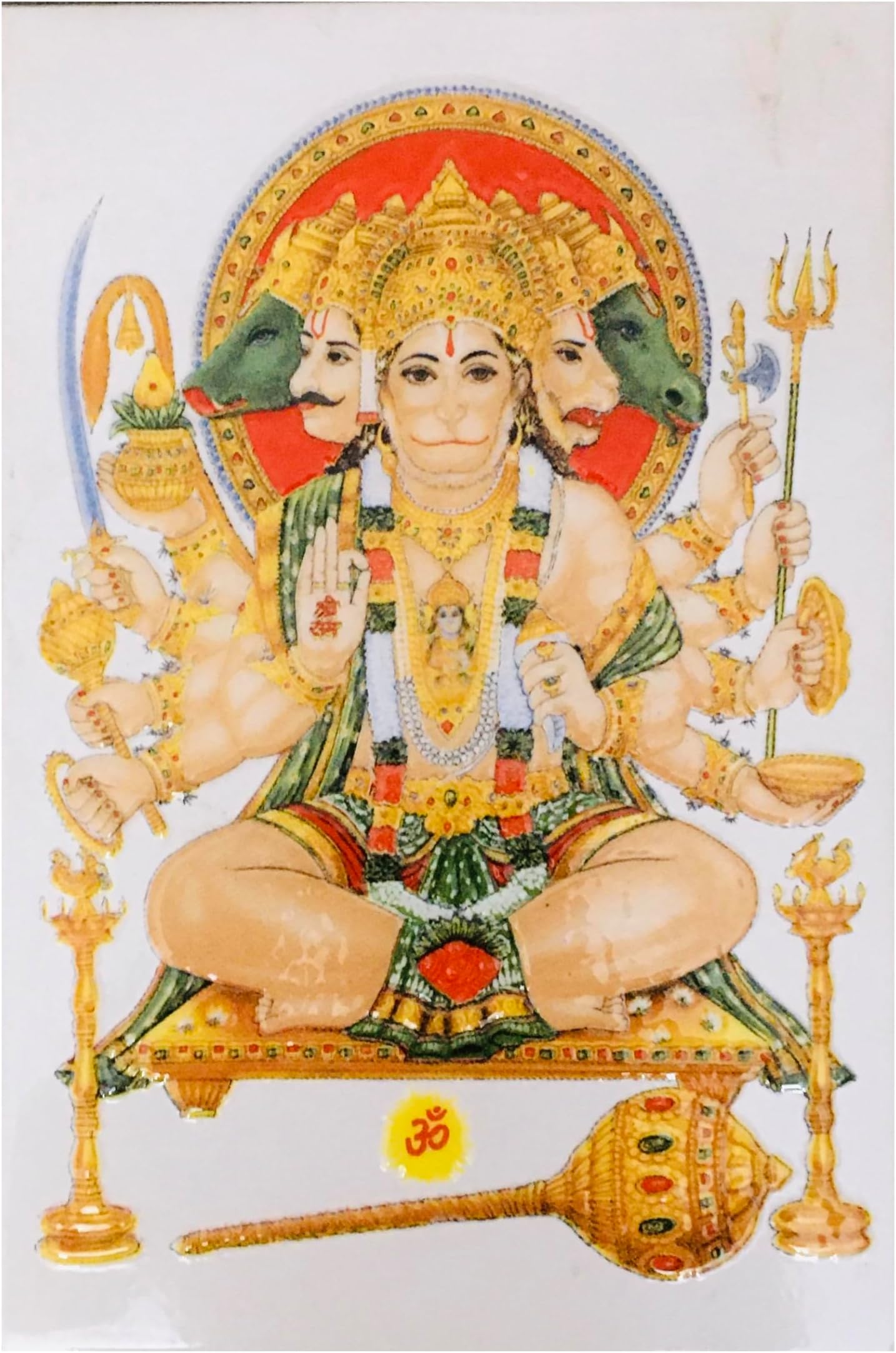 SHOP BY ROOM Ceramic Panch Mukhi Lord Hanuman Tiles for Home Entrance, Temple, Office - 8 x 12 Inch