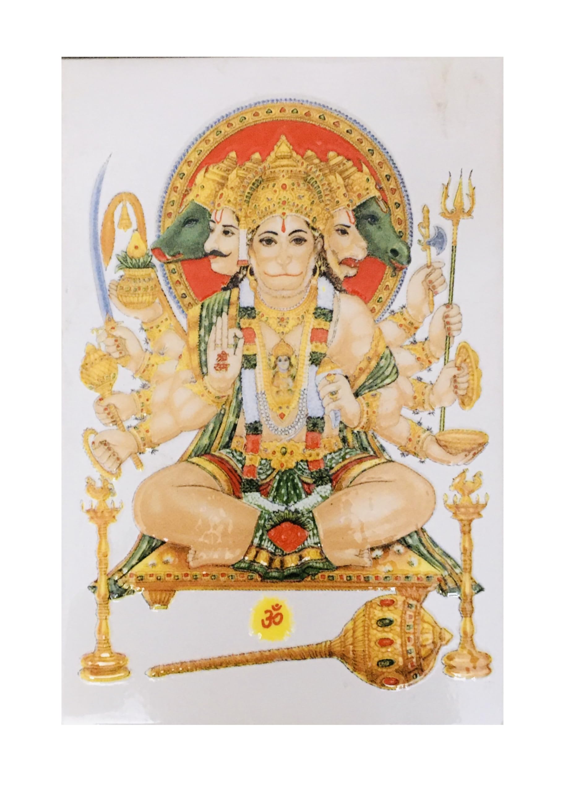 SHOP BY ROOM Ceramic Panch Mukhi Lord Hanuman Tiles for Home Entrance, Temple, Office - 8 x 12 Inch