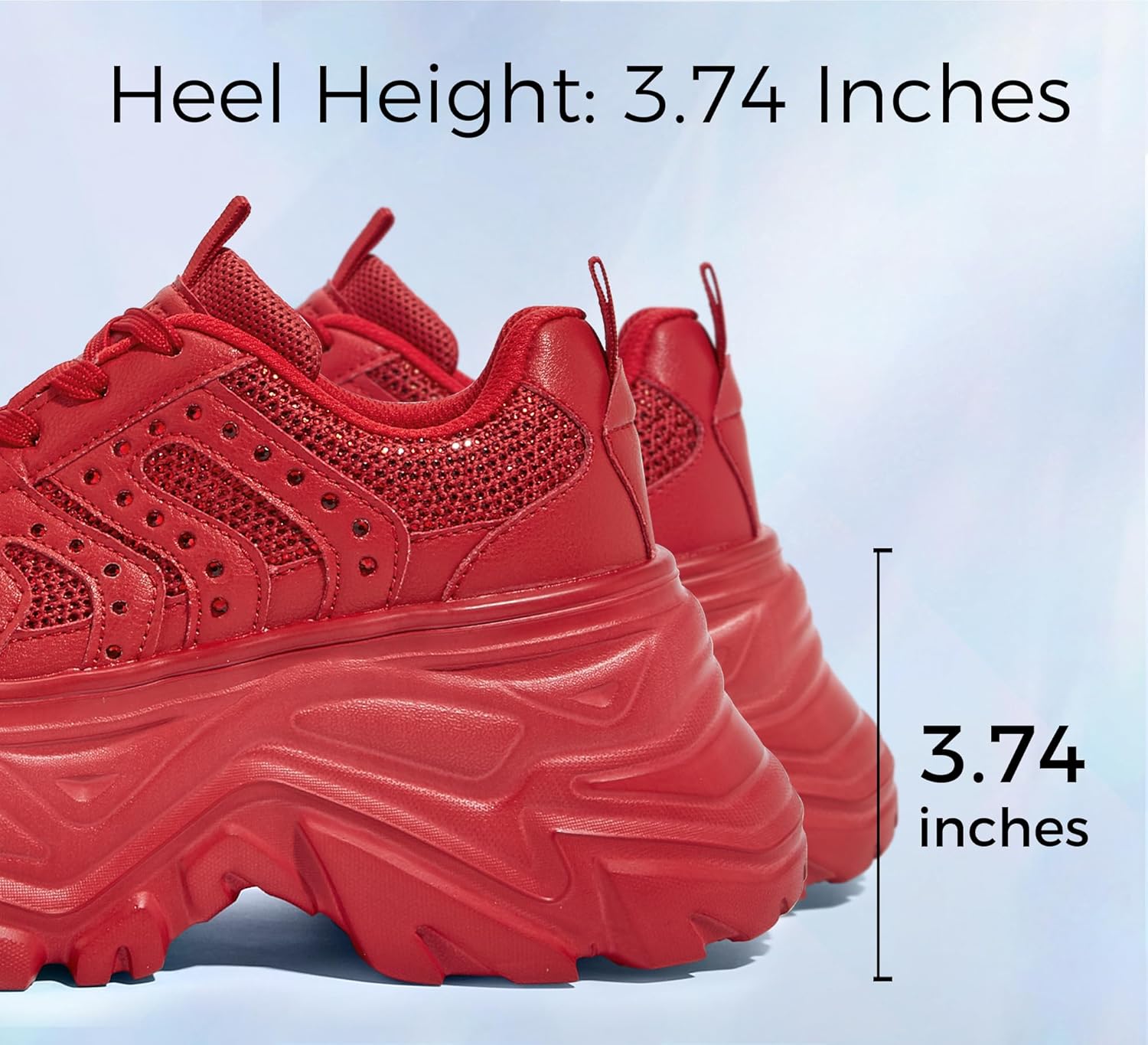 LUCKY STEP Women's Rhinestone Chunky Sneakers Breathable Lace-Up Platform Walking Sneakers Fashion Casual Dad Shoes - Image 3