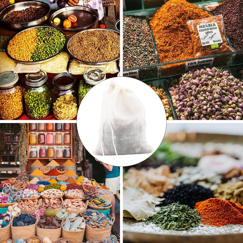 30 Pcs Spice Bags for Cooking, 3.86x3.15 Inch Reusable Drawstring Muslin Soup Empty Tea Bags Straining Filter Cheesecloth Sachet for Spices Tea Loose Coffee Seasoning Herbs Stew Gravy
