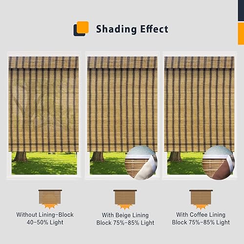 Miniatura 10 de Persianas opacas sin cordones de bambú, persianas romanas personalizadas con forro, persianas naturales 100% de bambú para ventanas, patrón 1