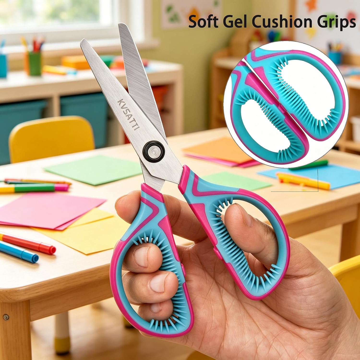 6" Kids Scissors,With Protective Cover Blunt Tip Ages 5-8 Student,for School Home Paper Cutting,DIY Crafts - 3 Pack