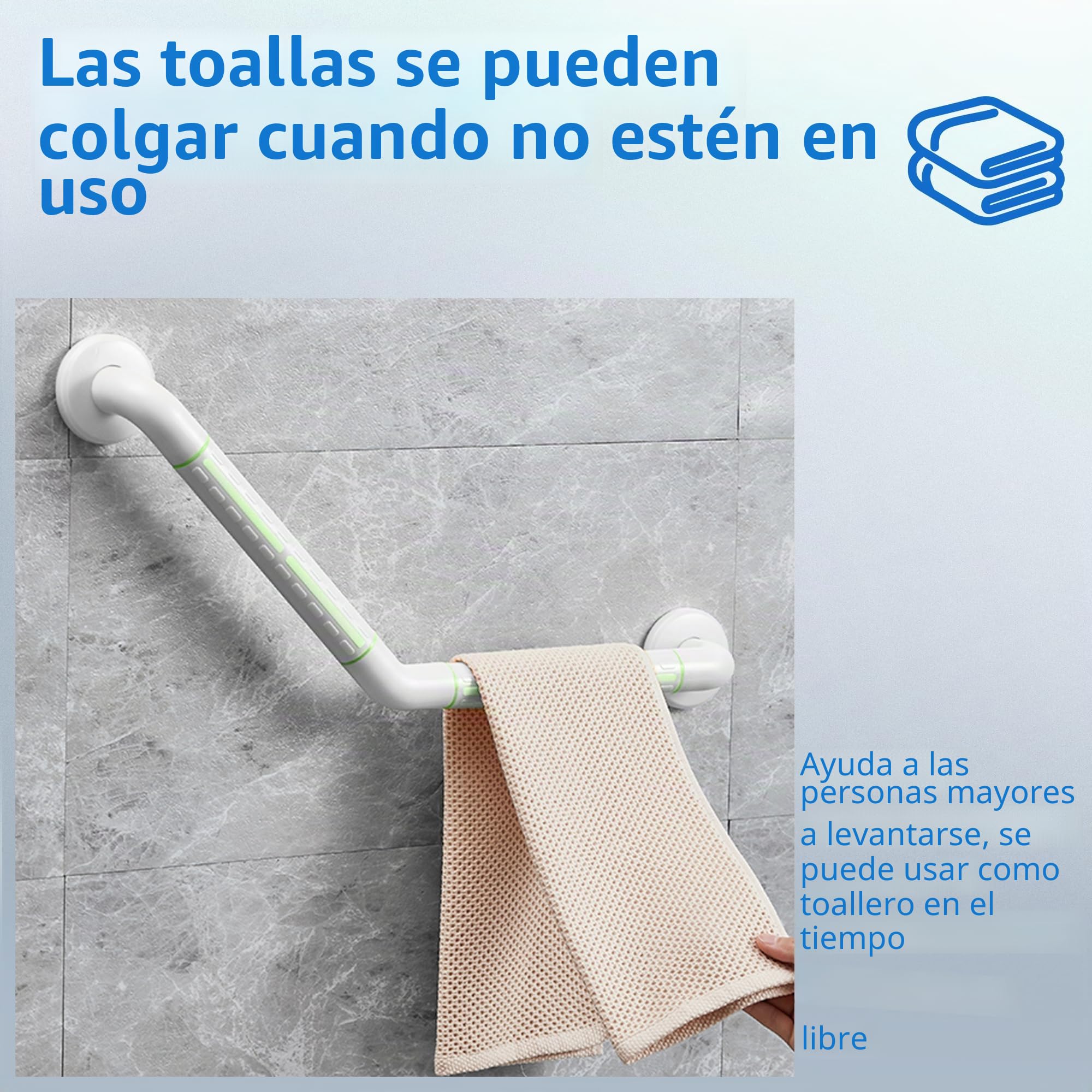 ITSOGOO Barra de Apoyo para Ducha en Ángulo de 135° de Acero Inoxidable para Mayores,35 x 35 cm,Antideslizante Luminosos,Hasta 300 kg,para Bañera,Dormitorio,Escalera,Blanco